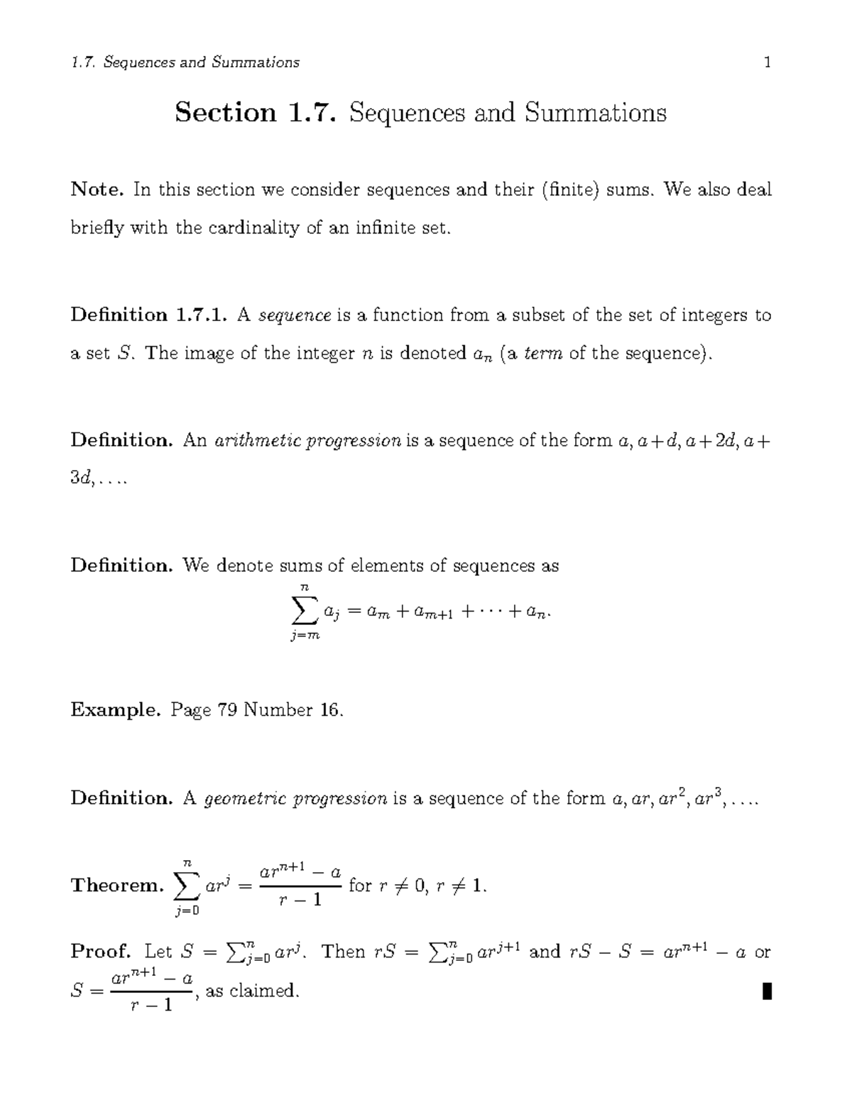 Sequences and Summations. - Sequences and Summations Note. In this ...