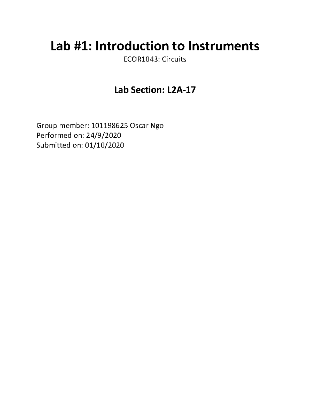 Lab 1 Introduction to Instruments - Lab #1: Introduction to Instruments ...