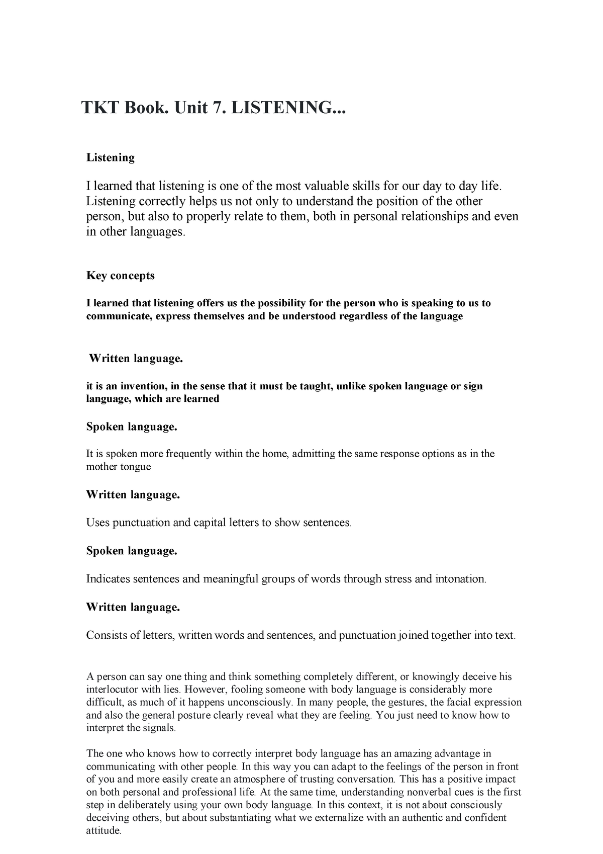 Listening Process. (2do Parcial) - TKT Book. Unit 7. LISTENING ...