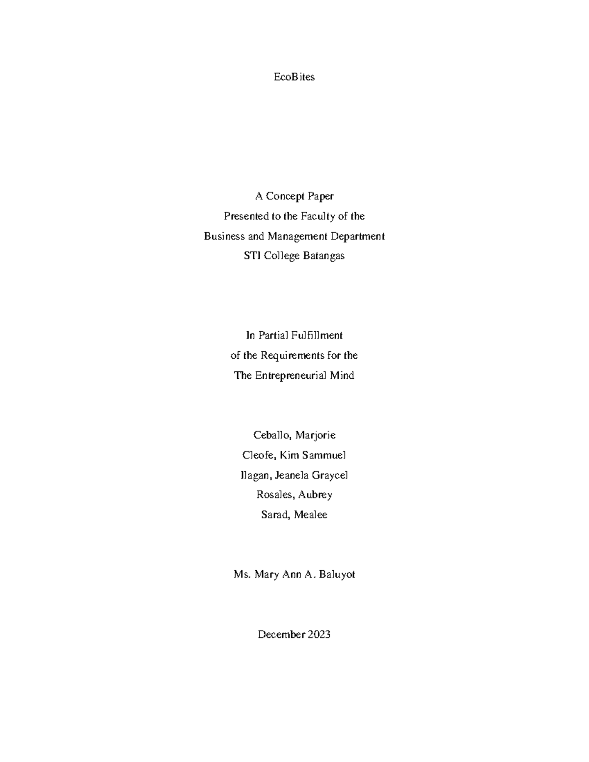 Group-4 Ecobites- Concept- Paper - EcoBites A Concept Paper Presented ...