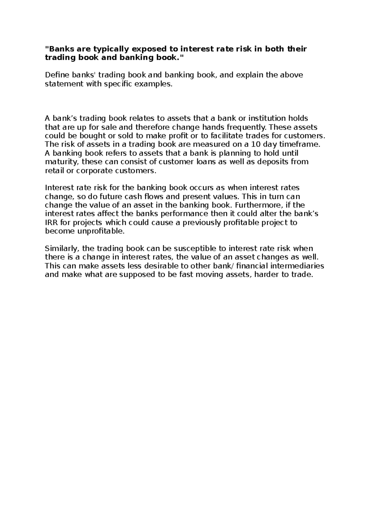 Week 9 Interest Rate Risk Online Response Banks Are Typically