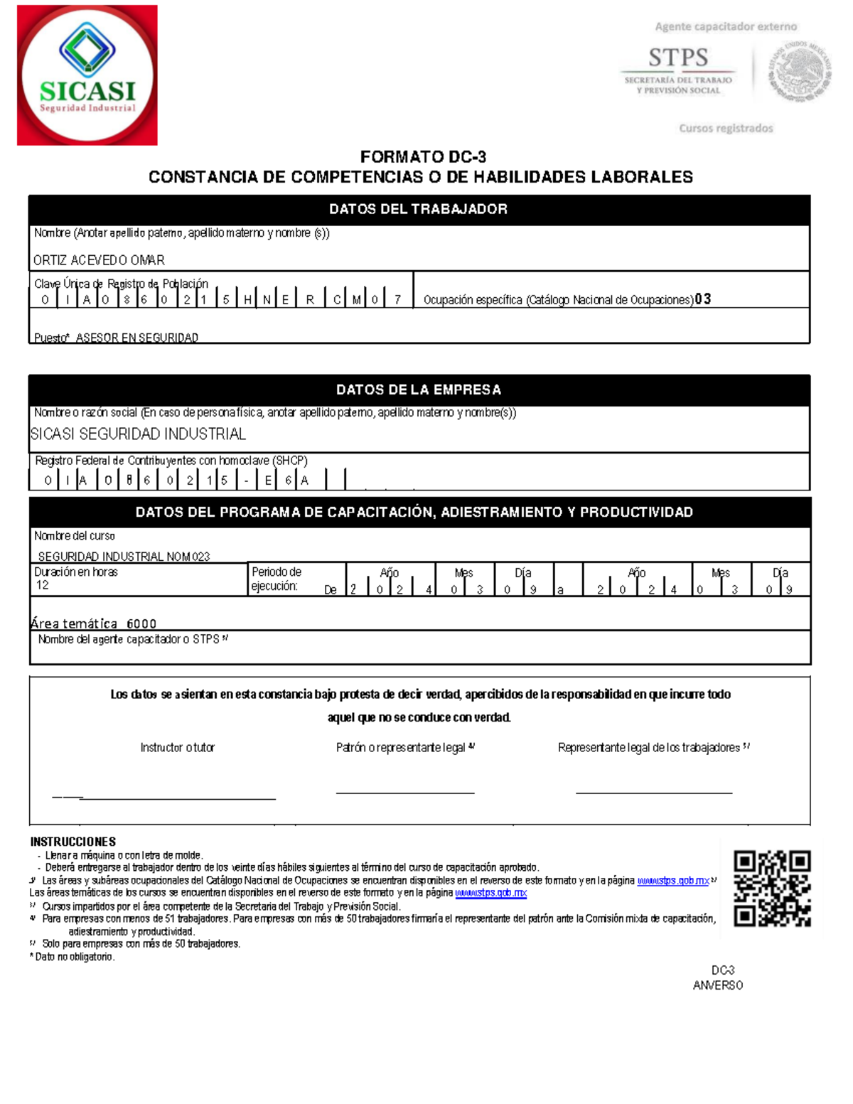 DC 3 Ortiz Acevedo OMAR ( sin firmas ) - . FORMATO DC- 3 CONSTANCIA DE ...