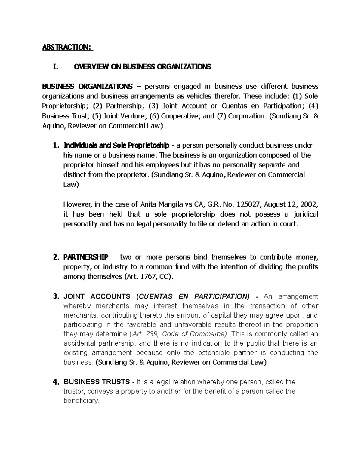 Bpa - for exAM - ABSTRACTION: I. OVERVIEW ON BUSINESS ORGANIZATIONS ...