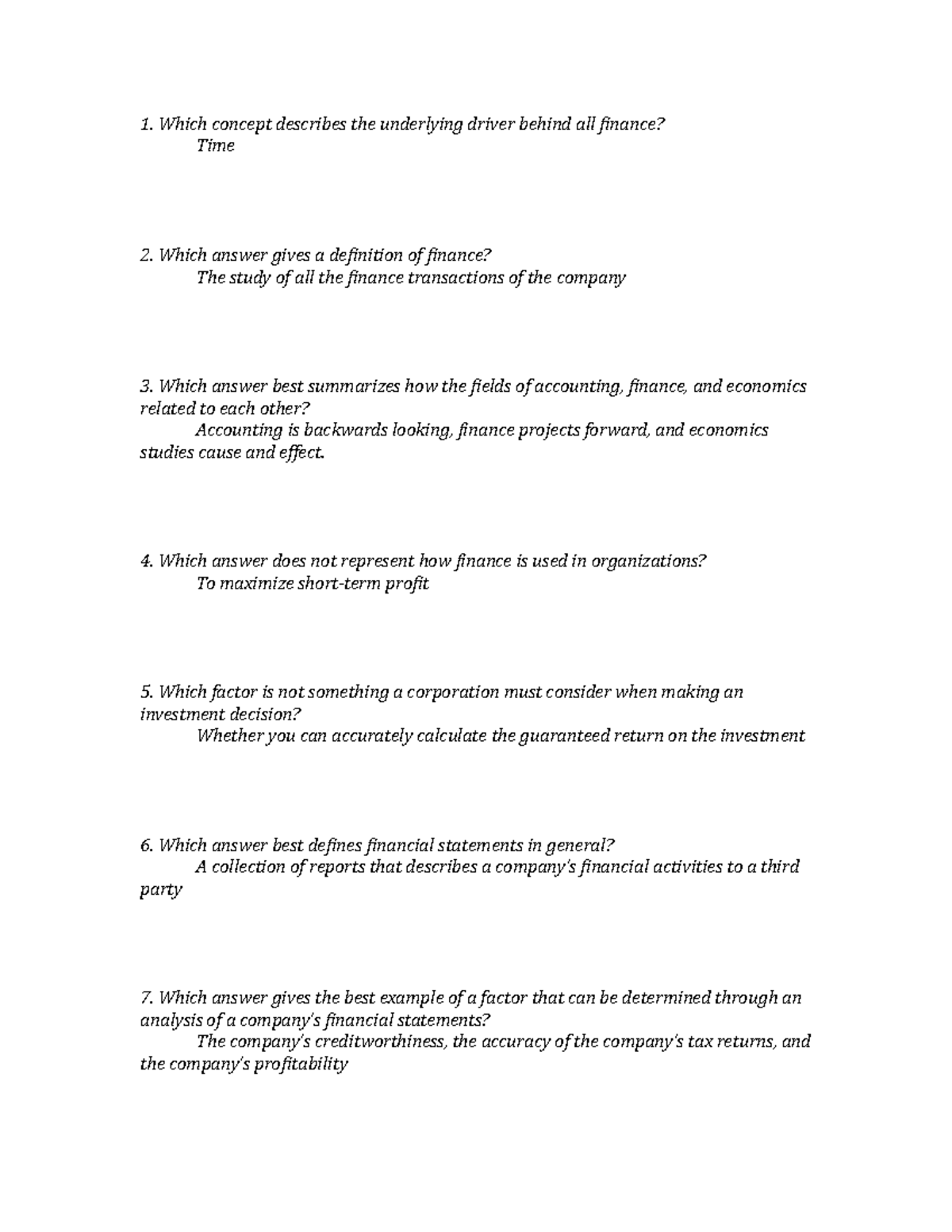 Principles Of Finance Module Quizzes - Which Concept Describes The ...