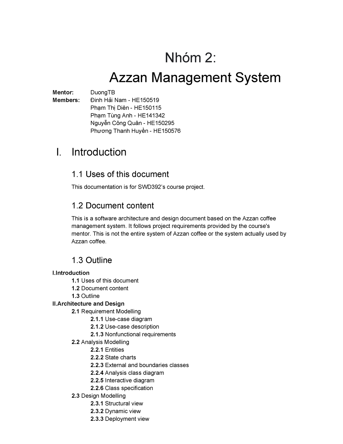 Sample SWD392 Document - Nhóm 2: Azzan Management System Mentor ...