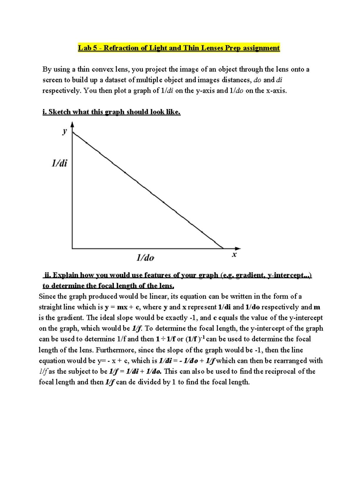Lab 5 physics prep assignment (2) Lab 5 Refraction of Light and
