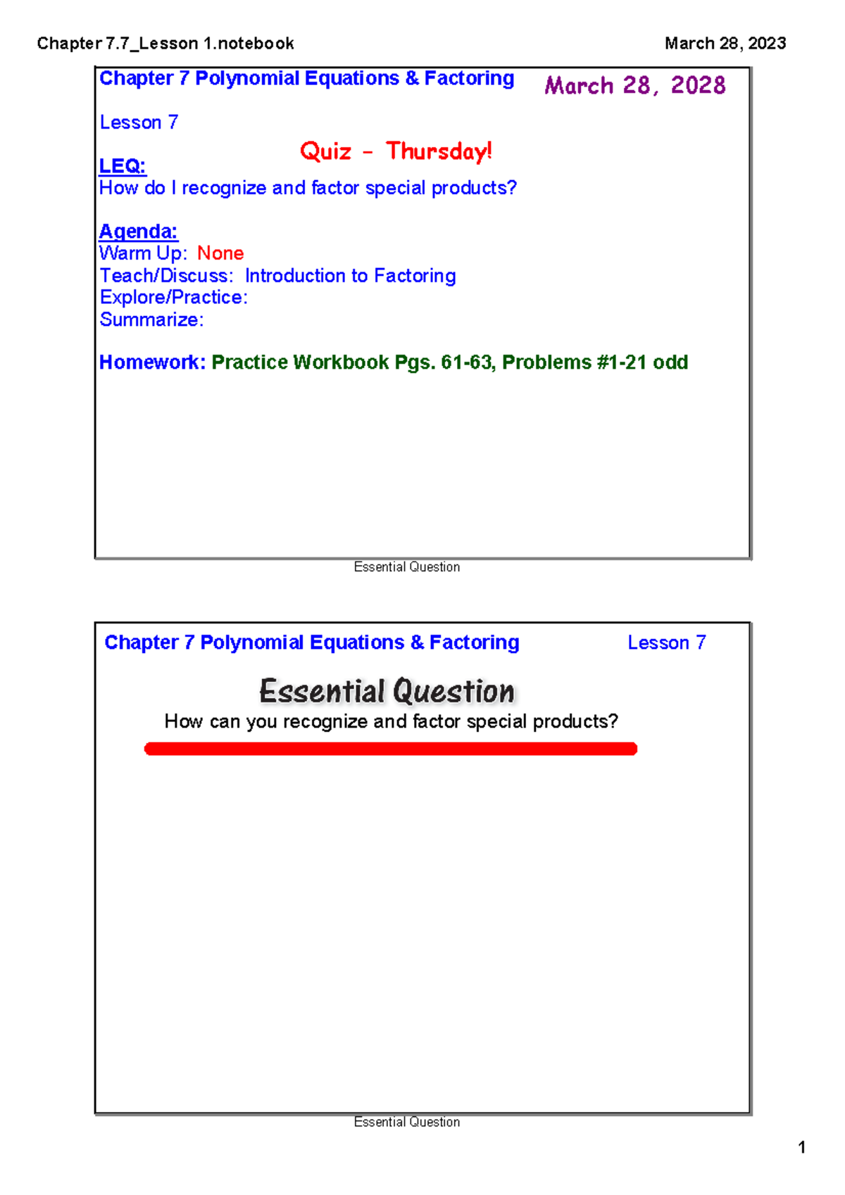 Chapter+7 - Chapter 7 - Essential Question Chapter 7 Polynomial ...