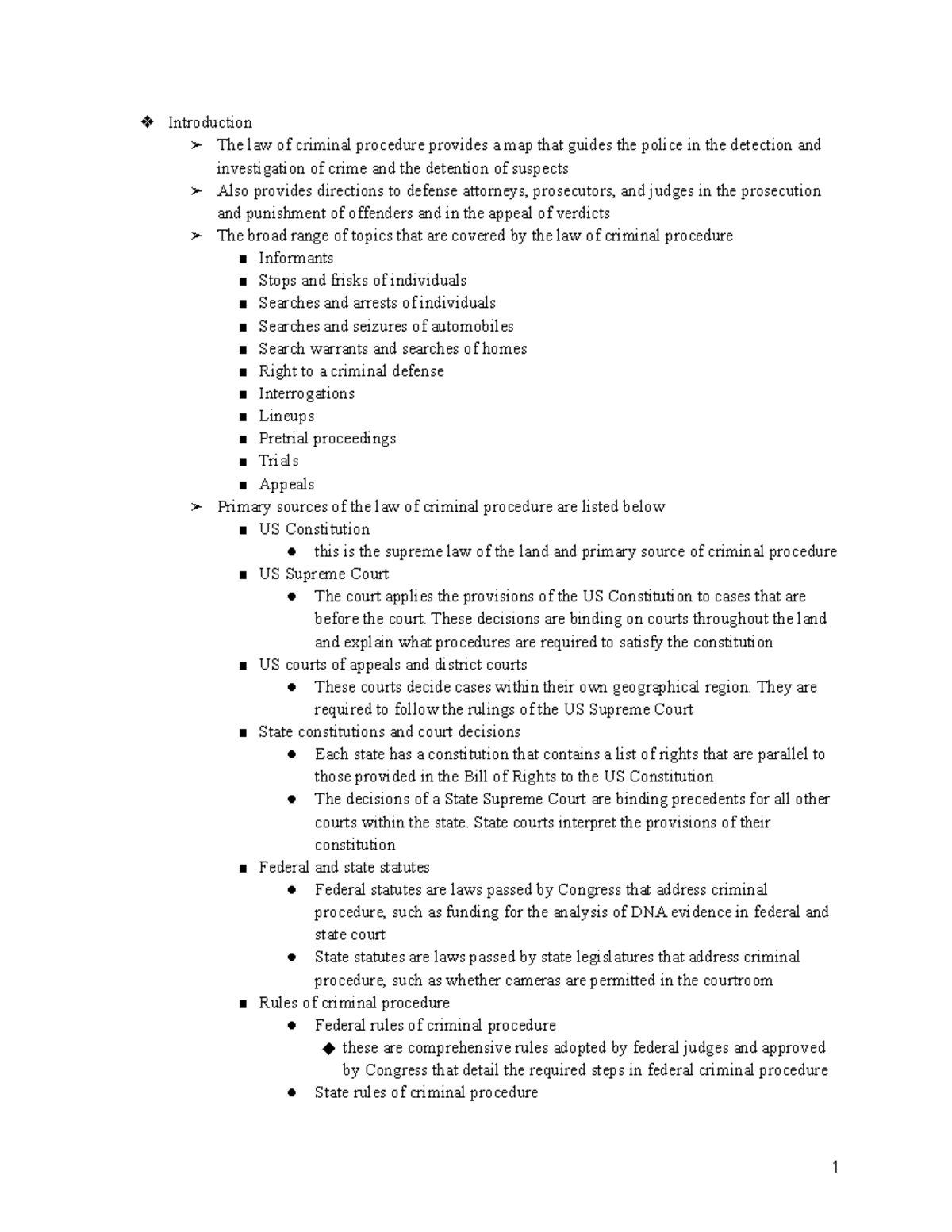 CCJ Chapter 2 Notes The Sources of Criminal Procedure Introduction