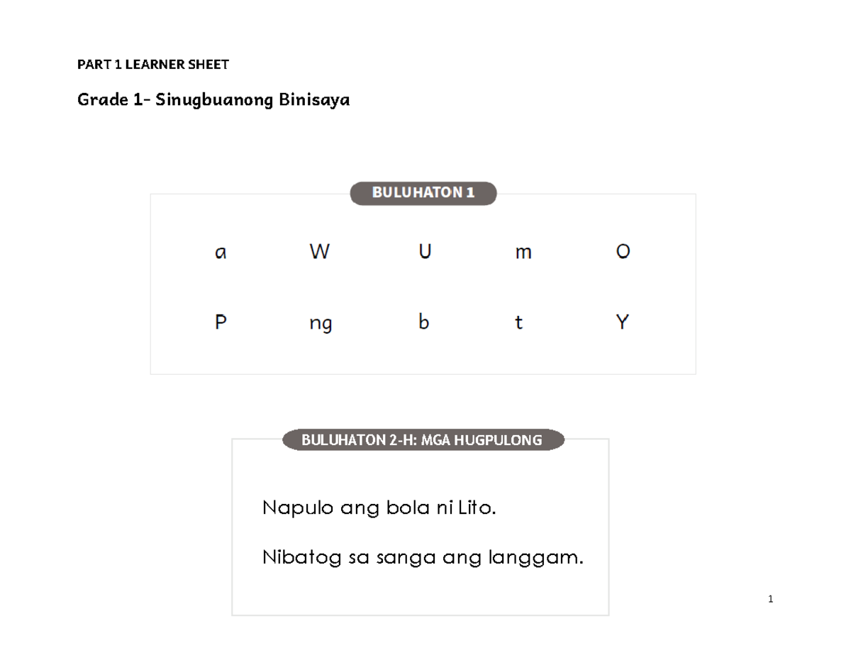 Klajhskhsduigdokhx - PART 1 LEARNER SHEET Grade 1- Sinugbuanong ...