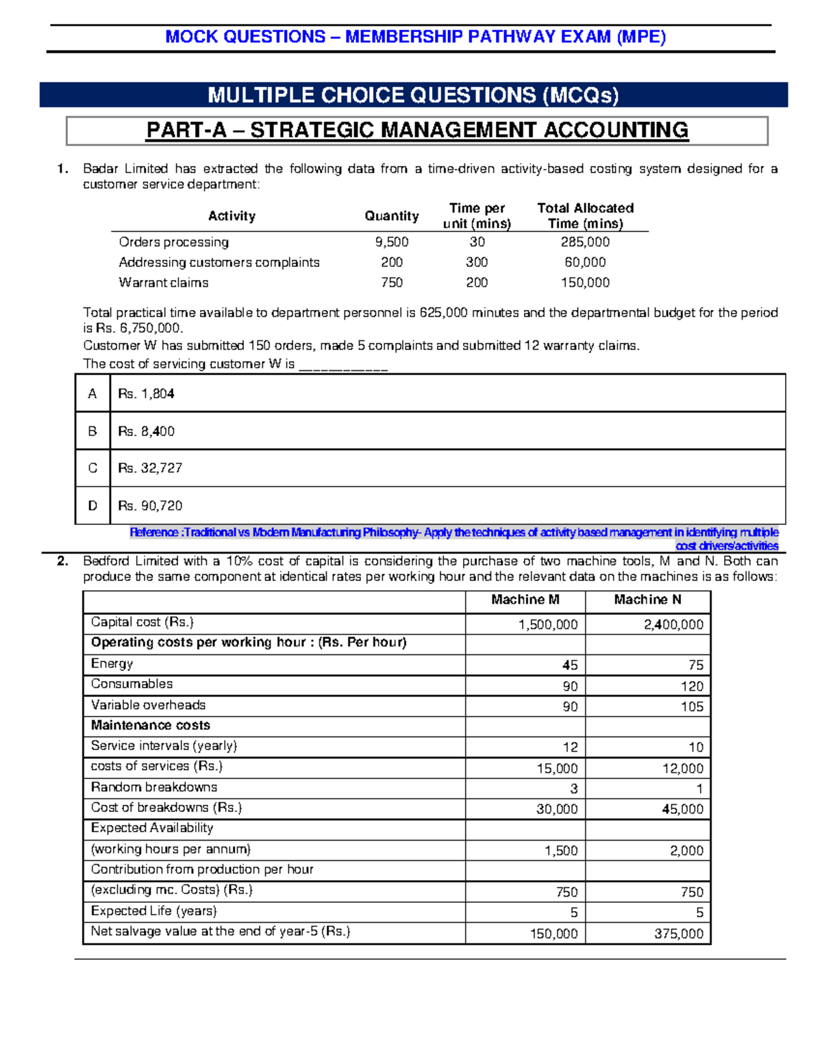 Mock Questions MPE - MOCK QUESTIONS – MEMBERSHIP PATHWAY EXAM (MPE ...