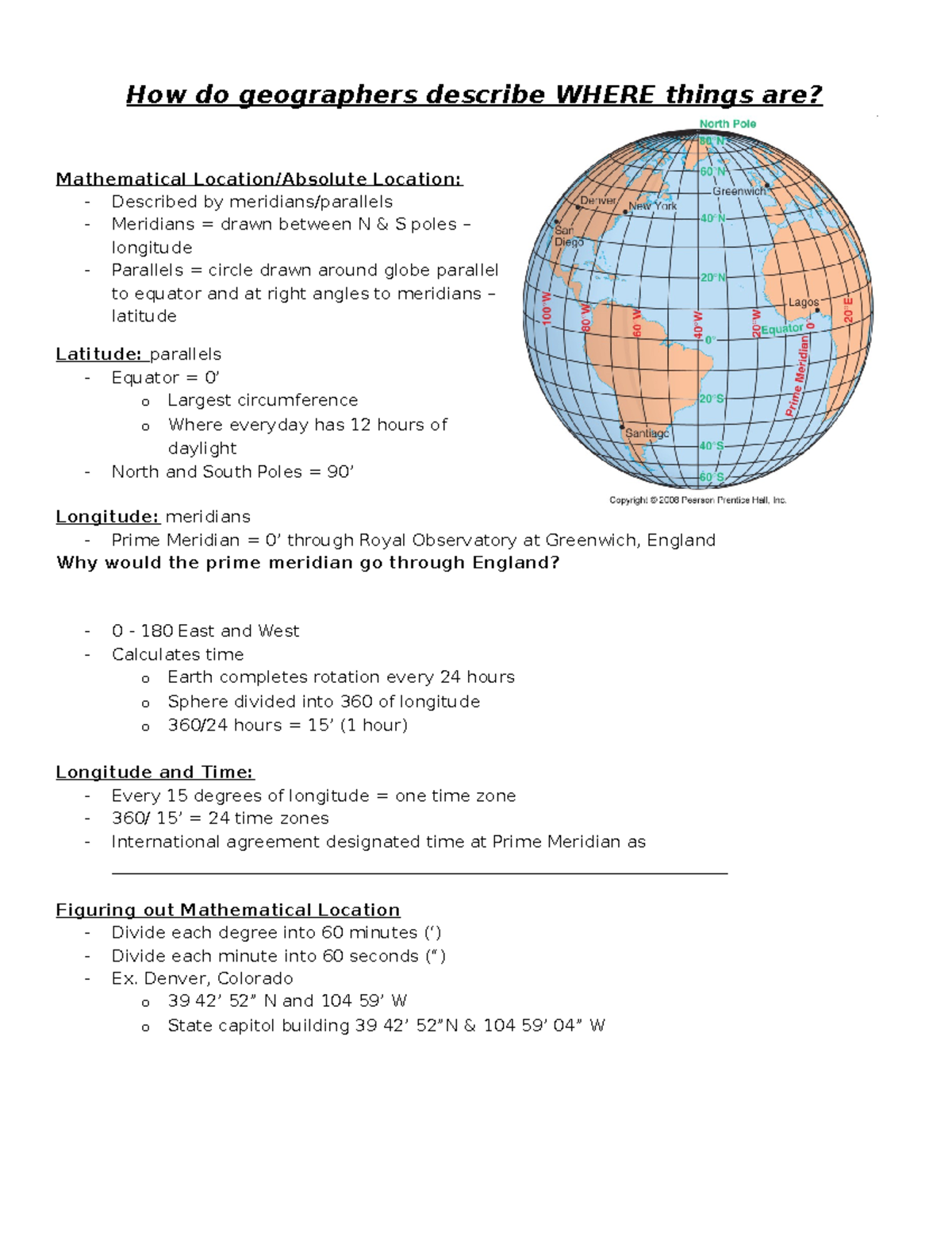 Notes for Ch 1, Human Geography How do geographers describe WHERE