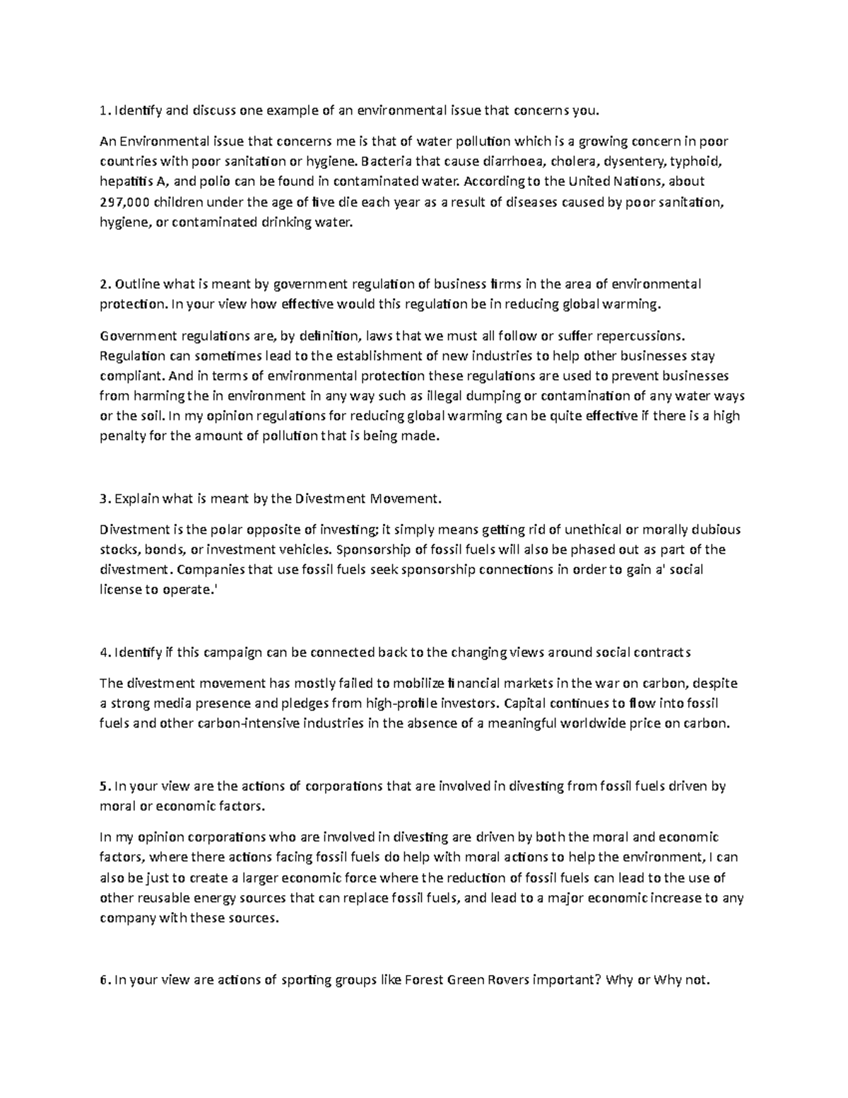 Tutorial Questions Week 12 Divestment Questions - Identify And Discuss 