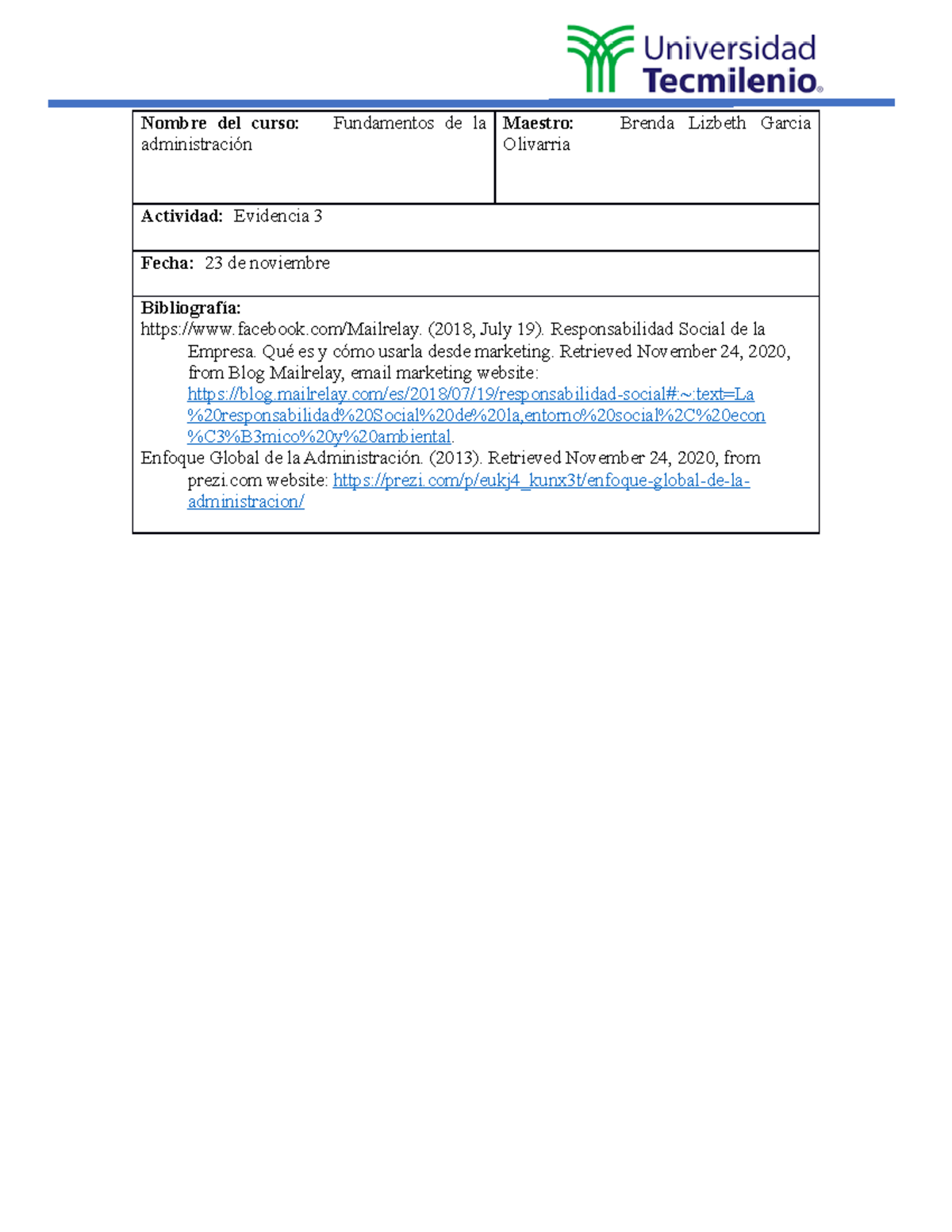 Evidencia 3 admin - Nombre del curso: Fundamentos de la administración ...