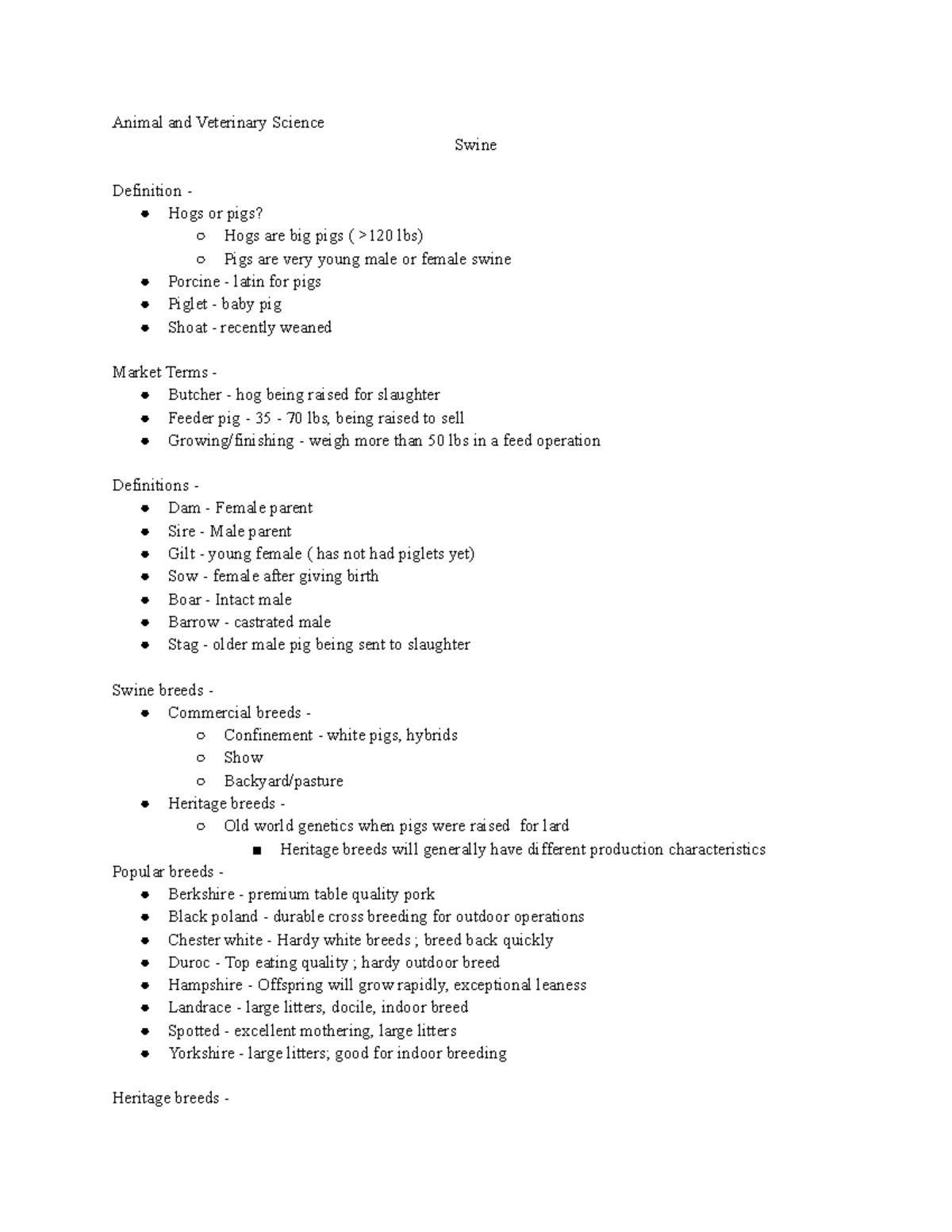 AVS 145 Swine Animal and Veterinary Science Swine Definition Hogs