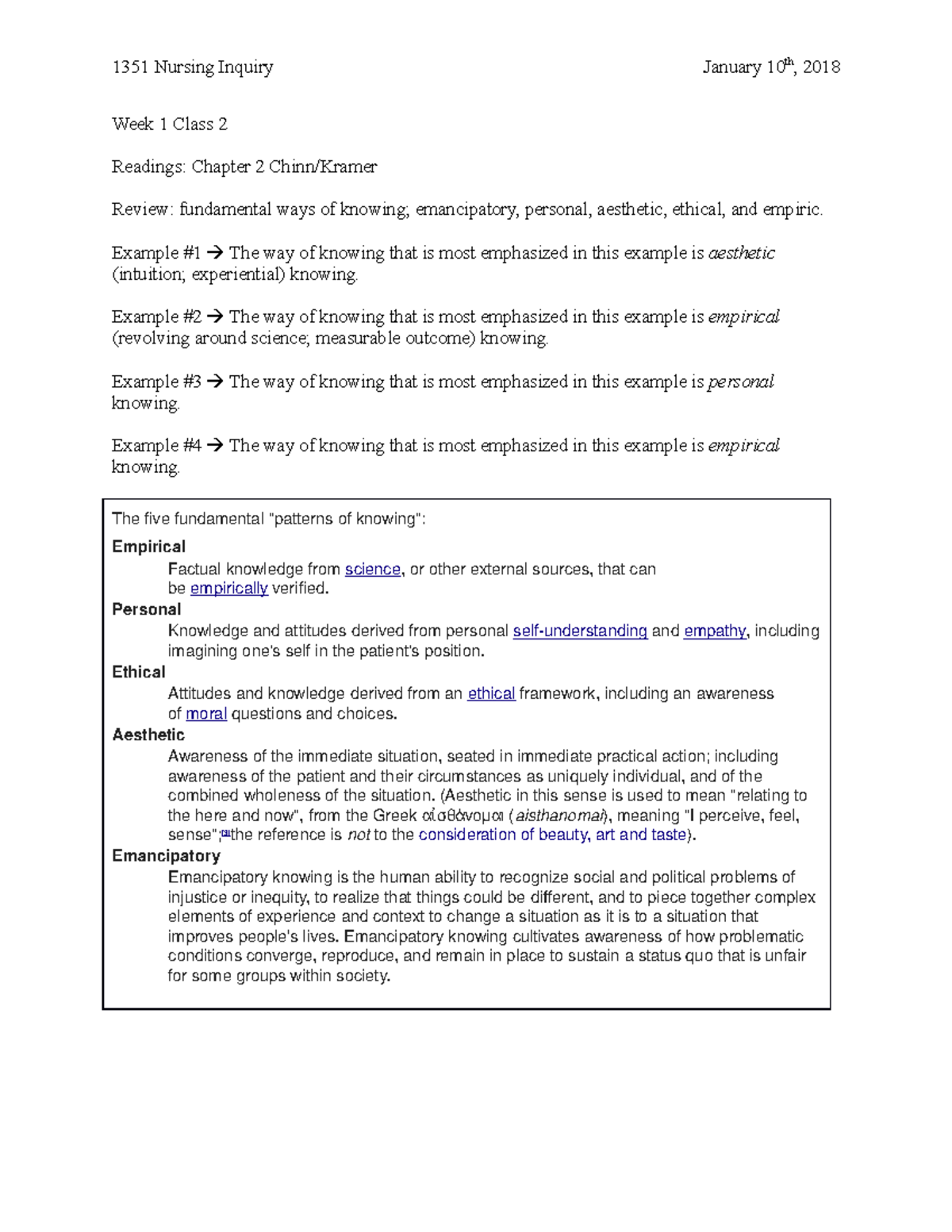 Week 1 Class 2 - Assorted Lecture Notes - Week 1 Class 2 Readings 