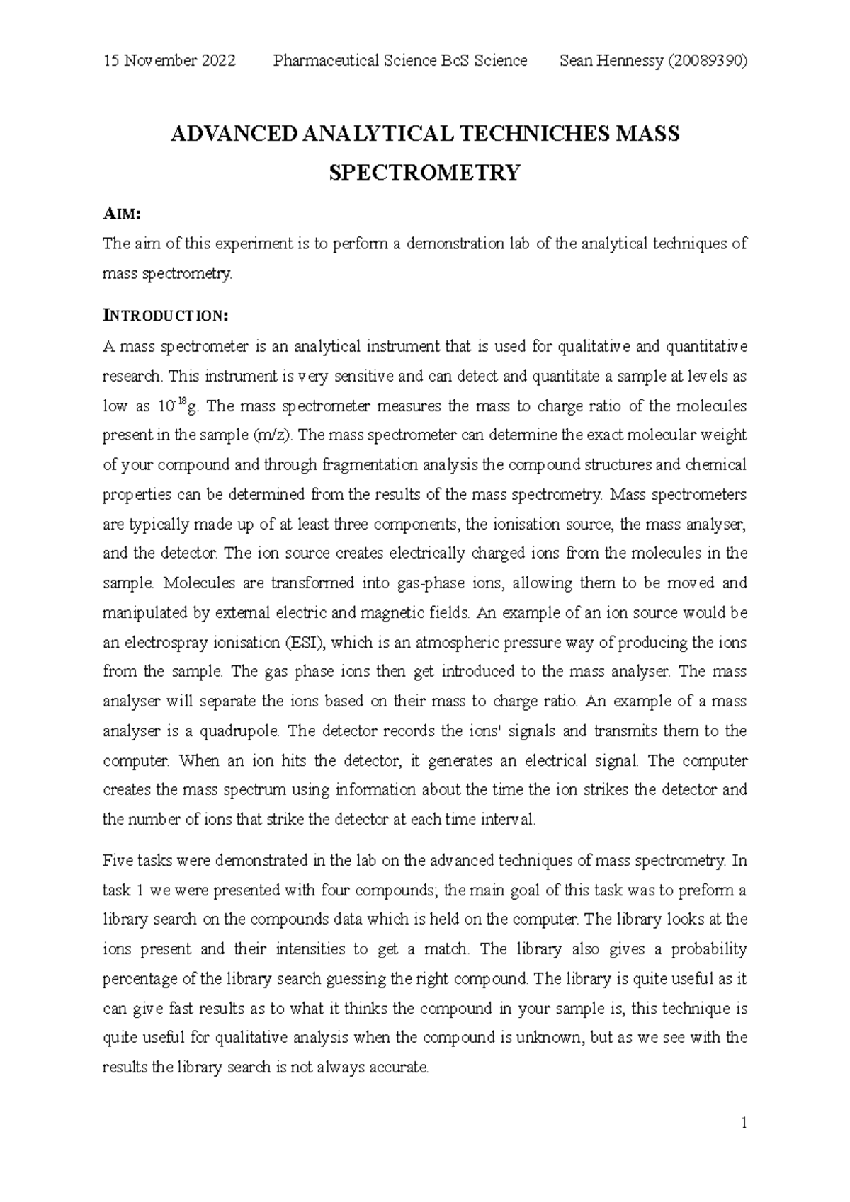 Advanced Analytical Techniches Mass Spectrometry ADVANCED ANALYTICAL