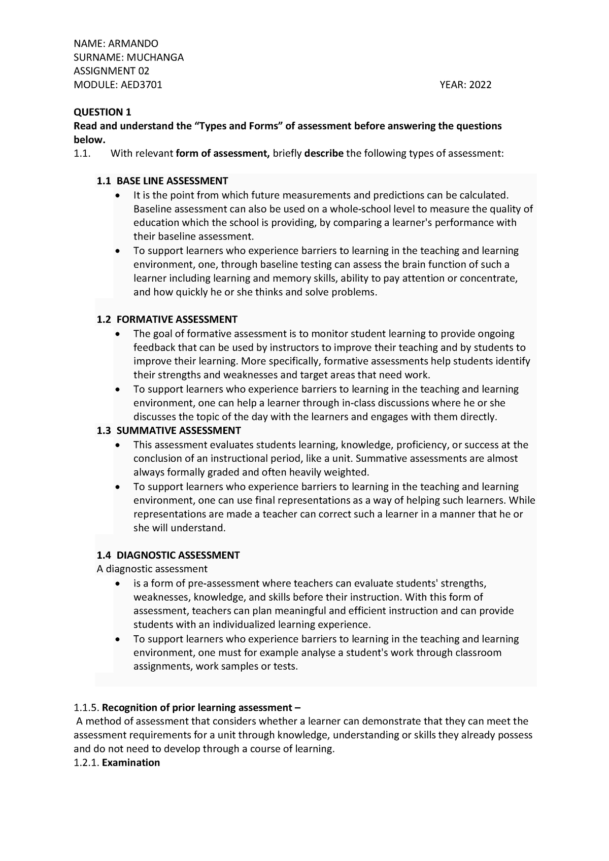 Asssnment 02 - Assignment - SURNAME: MUCHANGA ASSIGNMENT 02 MODULE ...