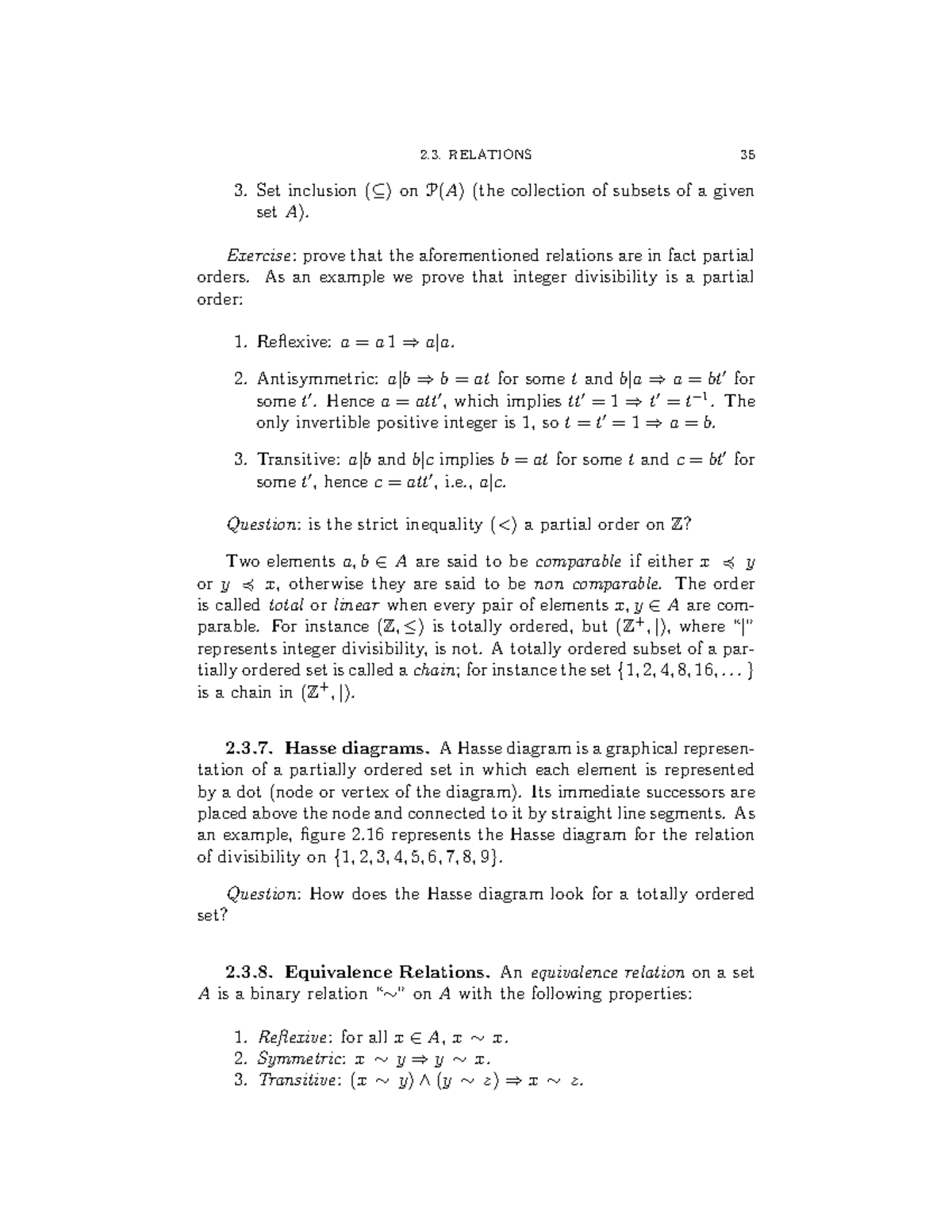 Equivalence Classes, Quotient Set, Partitions RELATIONS 35 Set