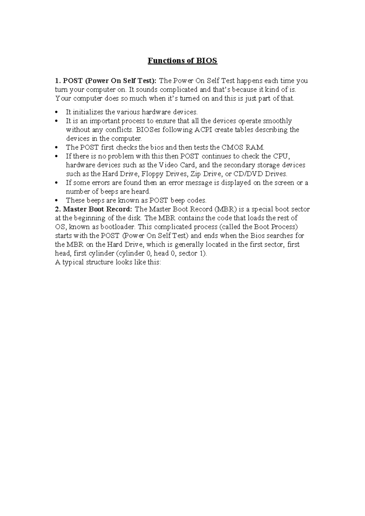 BIOS - BIOS introduction - Functions of BIOS 1. POST (Power On Self ...
