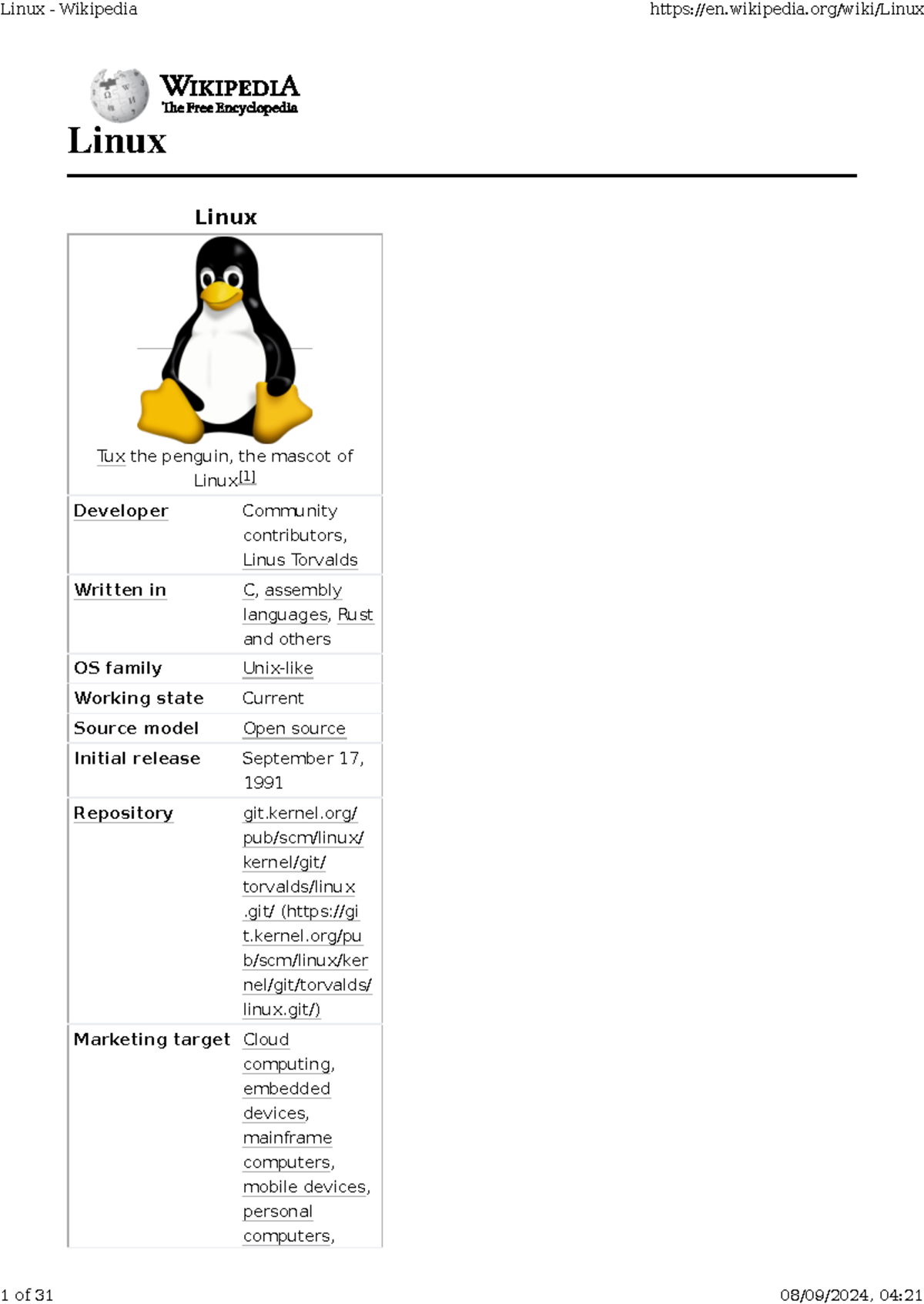 Linux - Study Material - Linux Linux Tux the penguin, the mascot of ...