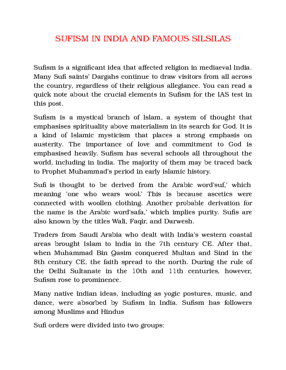 Sufism IN India AND Famous Silsilas - Role Of Sufis And Sufi Shrines In ...