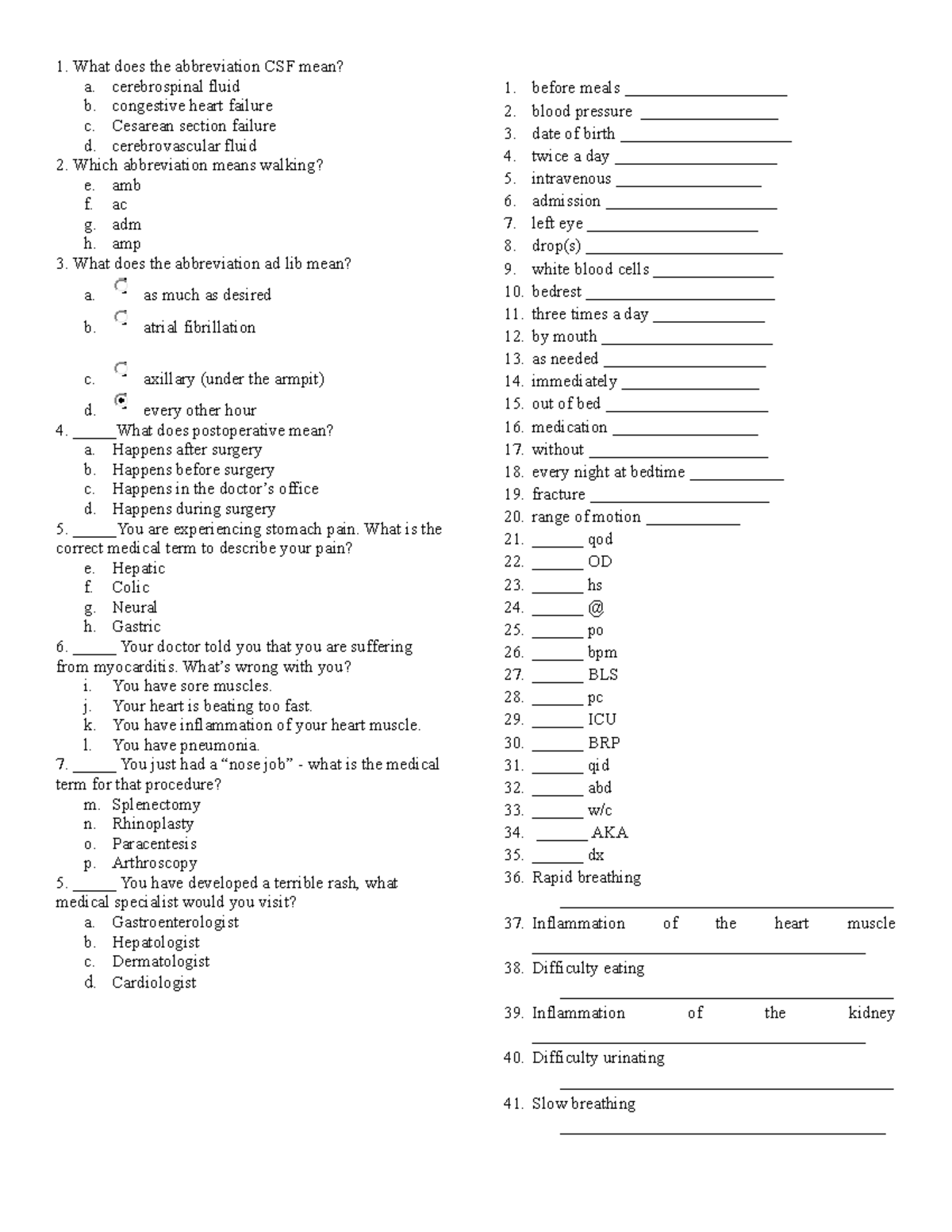 Medabbpractice Medical abbre What does the abbreviation CSF mean