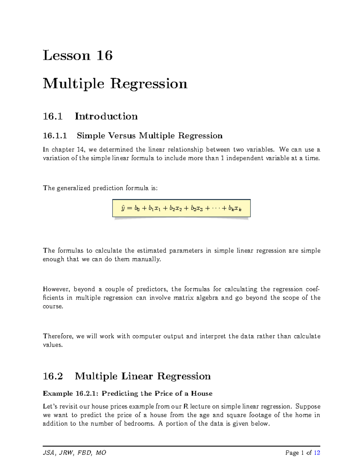 Lesson 16 Notes - Lesson 16 Multiple Regression 16 Introduction 16.1 ...