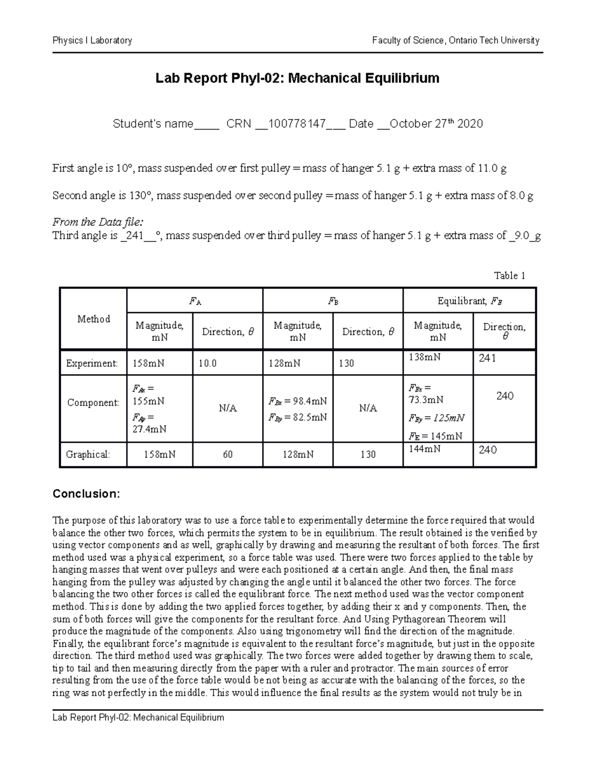 Equilibrium 2nd Report - Physics I Laboratory Faculty Of Science ...