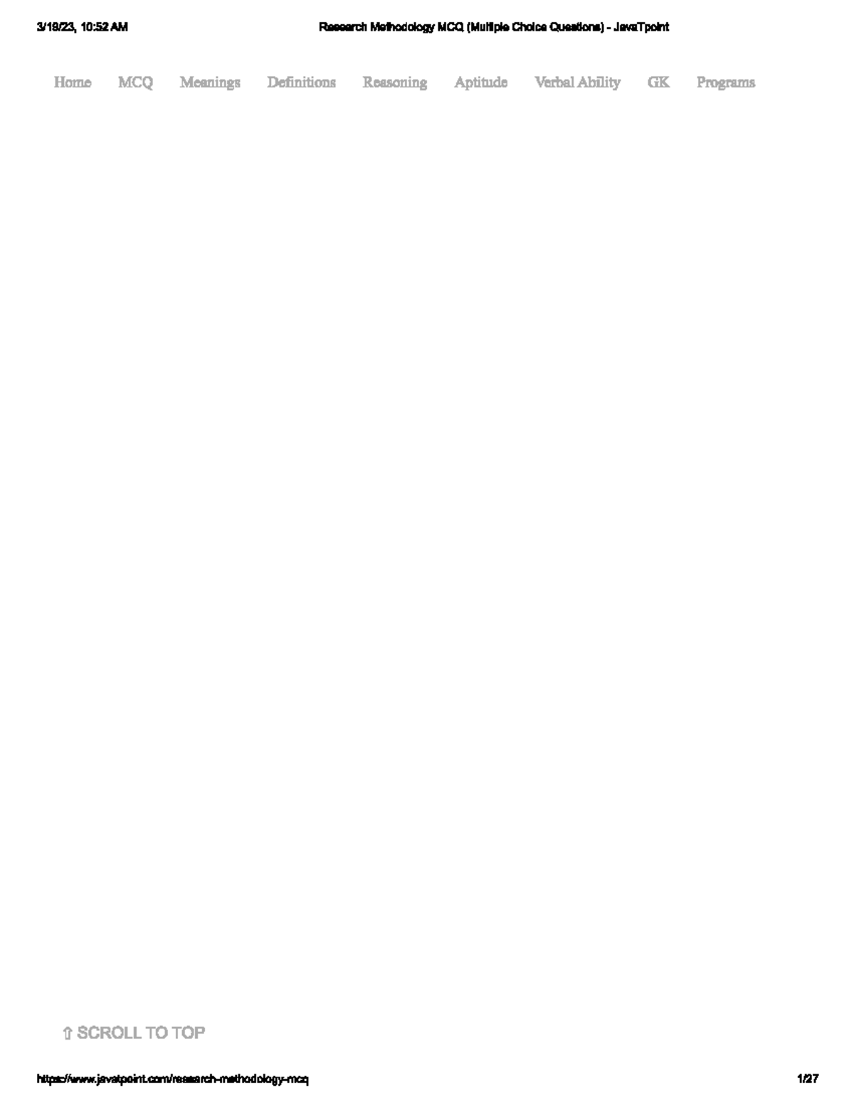 Javatpoint rm mcq 150 Research Methodology and Statistics Studocu