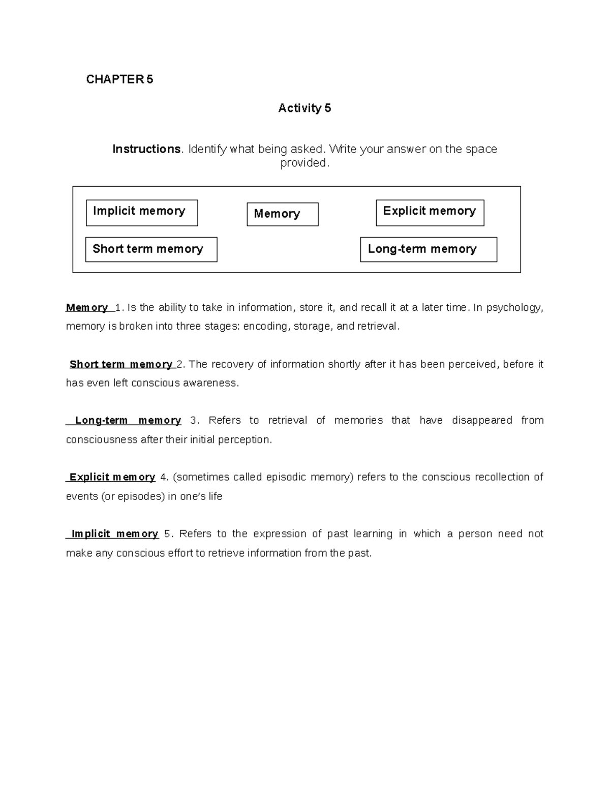 Pretest NO. 5 - experimental psych - CHAPTER 5 Activity 5 Instructions ...
