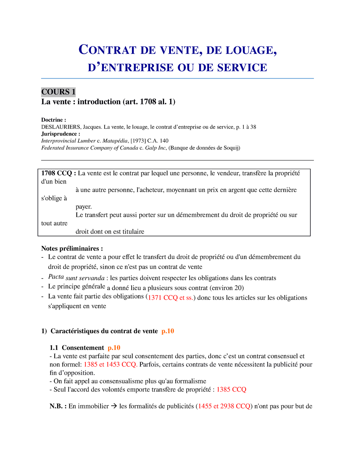 Notes De Cours Contrats Drt2251 Studocu