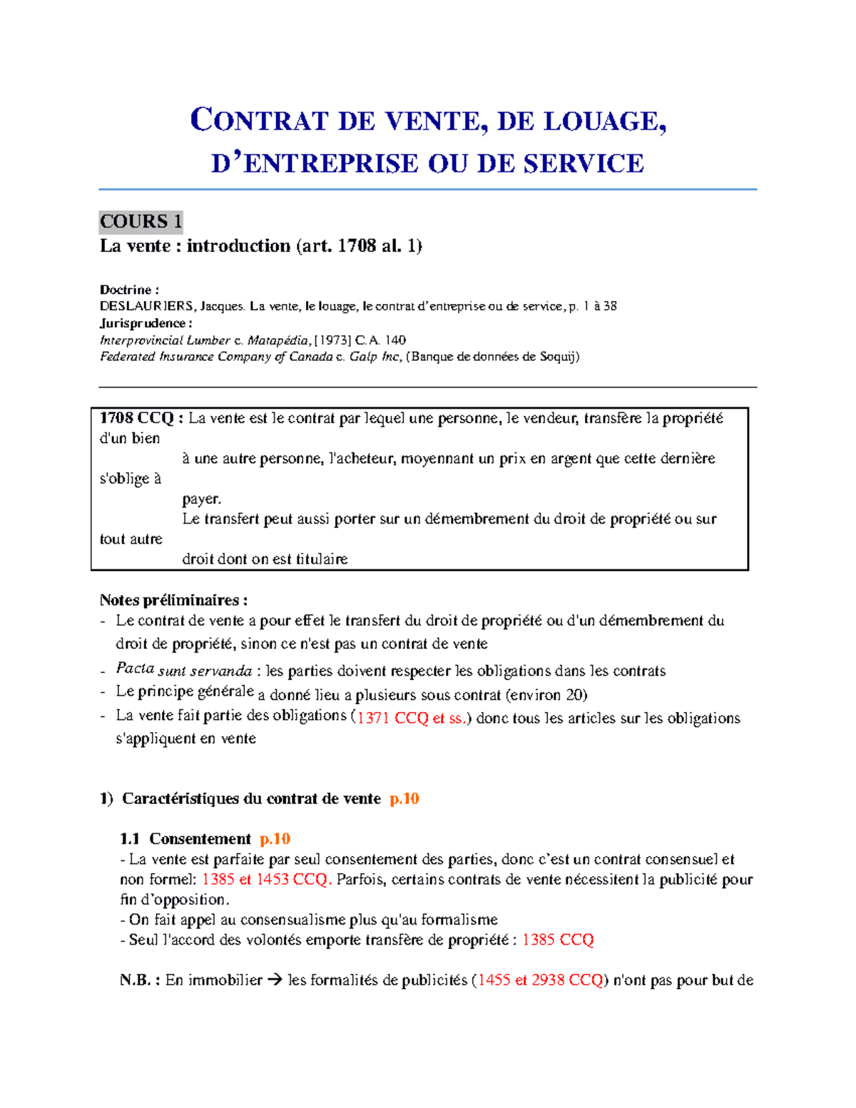 Notes De Cours Contrats Drt2251 Studocu