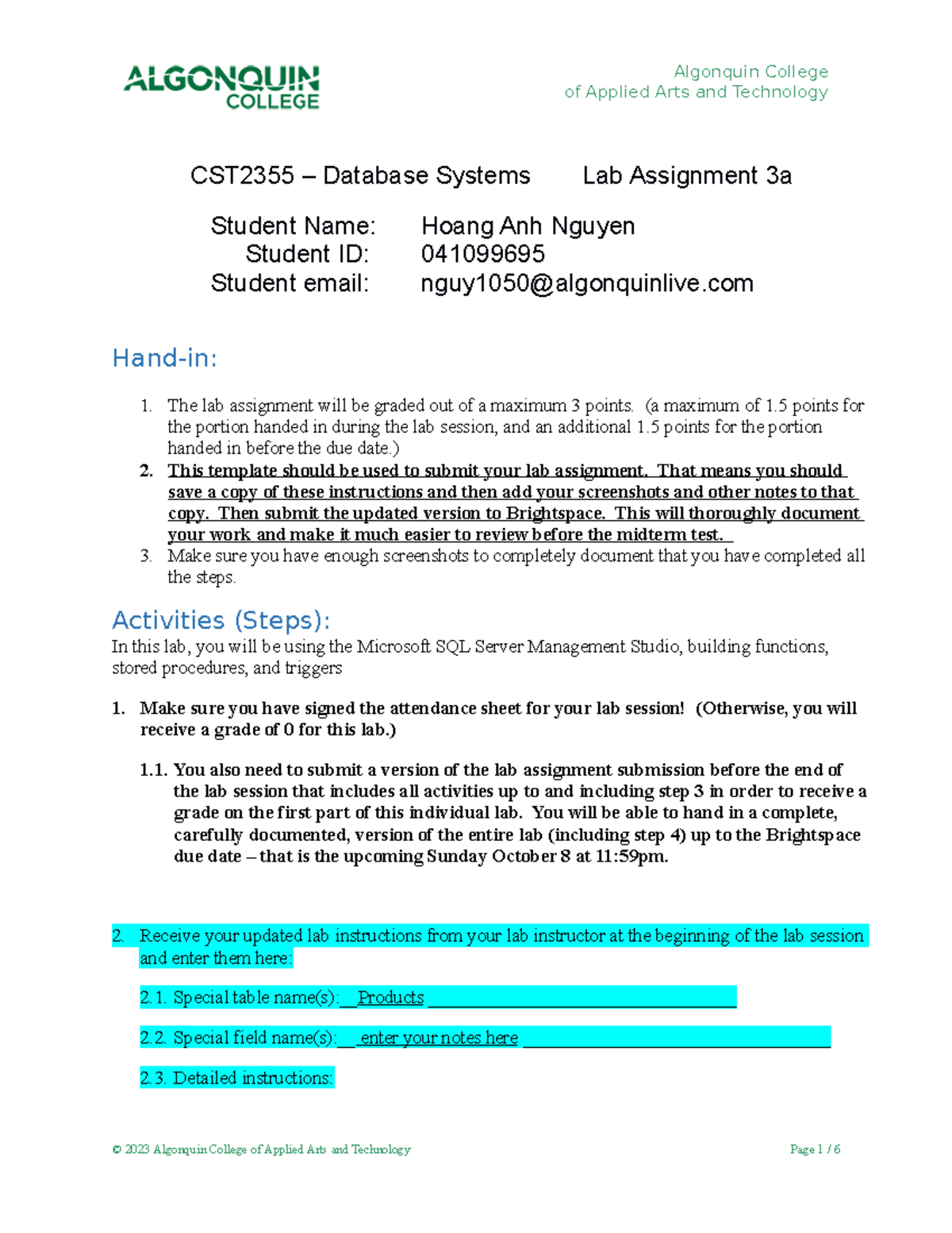 CST2355-Lab03a - computer science - CST2355 – Database Systems Lab ...