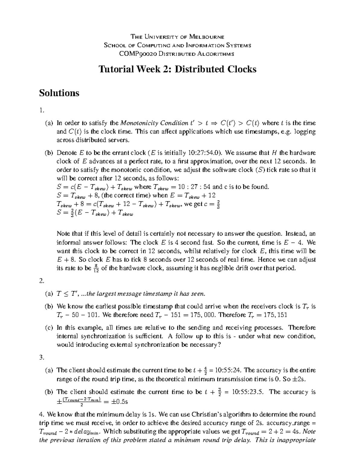 tutorial1 solution answ - The University of Melbourne School of ...