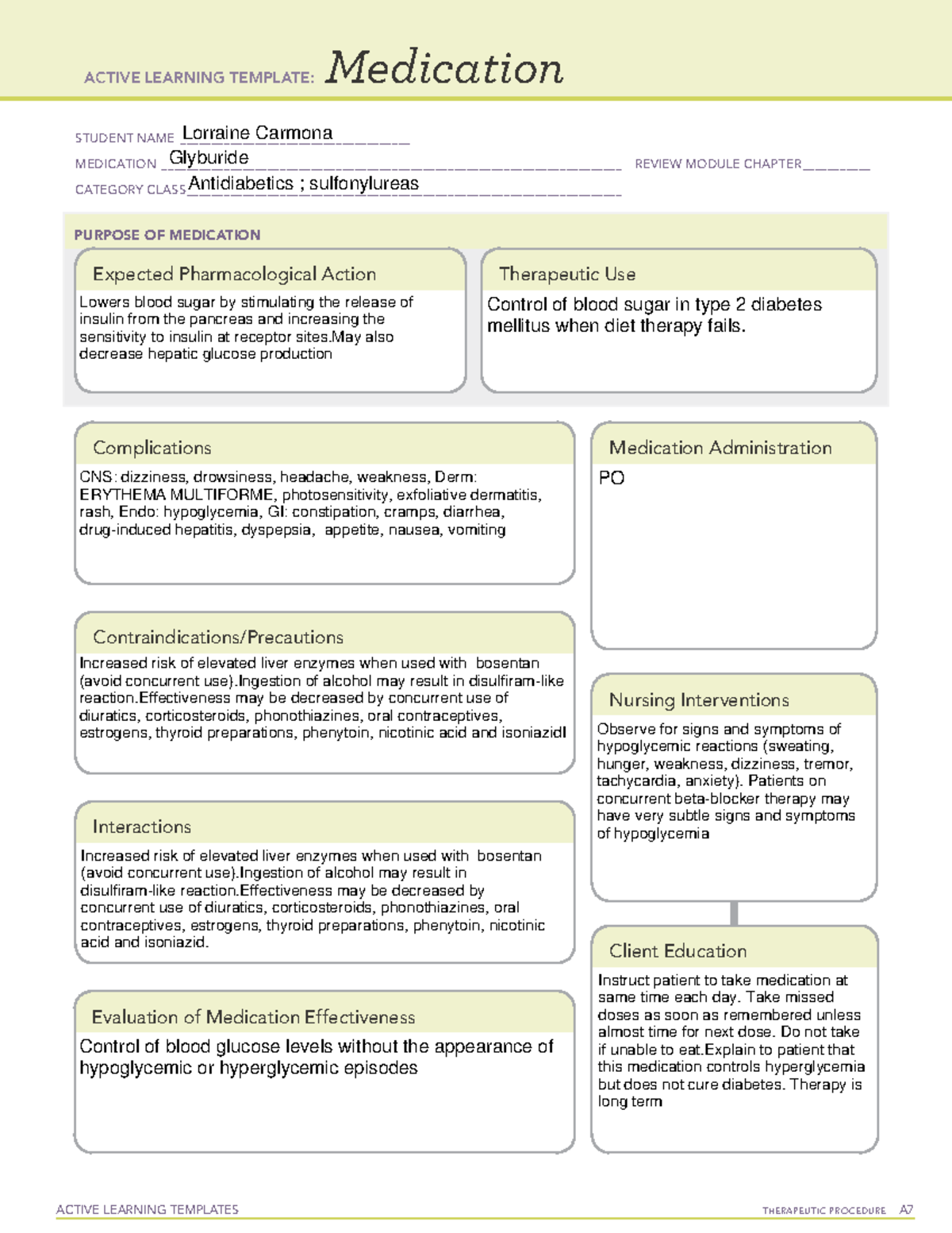 Glyburide med card - ACTIVE LEARNING TEMPLATE: Medication Lorraine ...