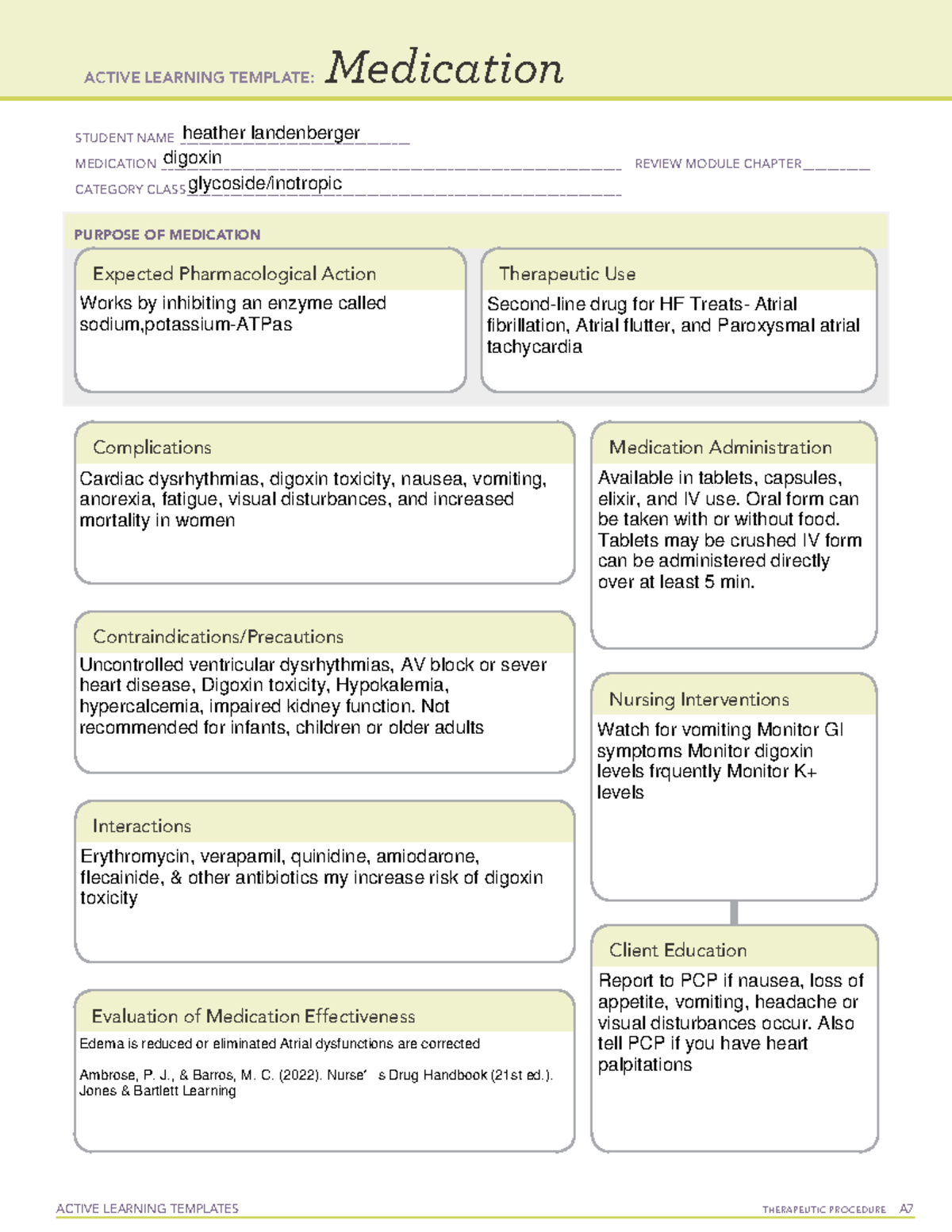 Digoxin - ACTIVE LEARNING TEMPLATES THERAPEUTIC PROCEDURE A Medication ...