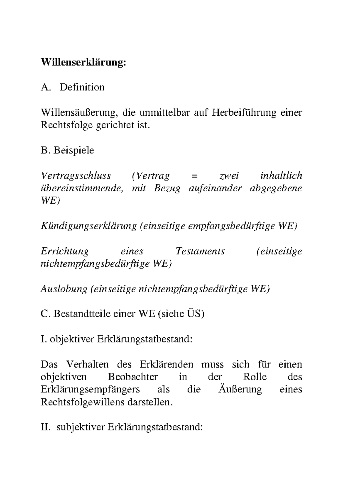 Bestandteile der Willenserklärung - Lecture 2.pdf - Willenserklärung: A ...