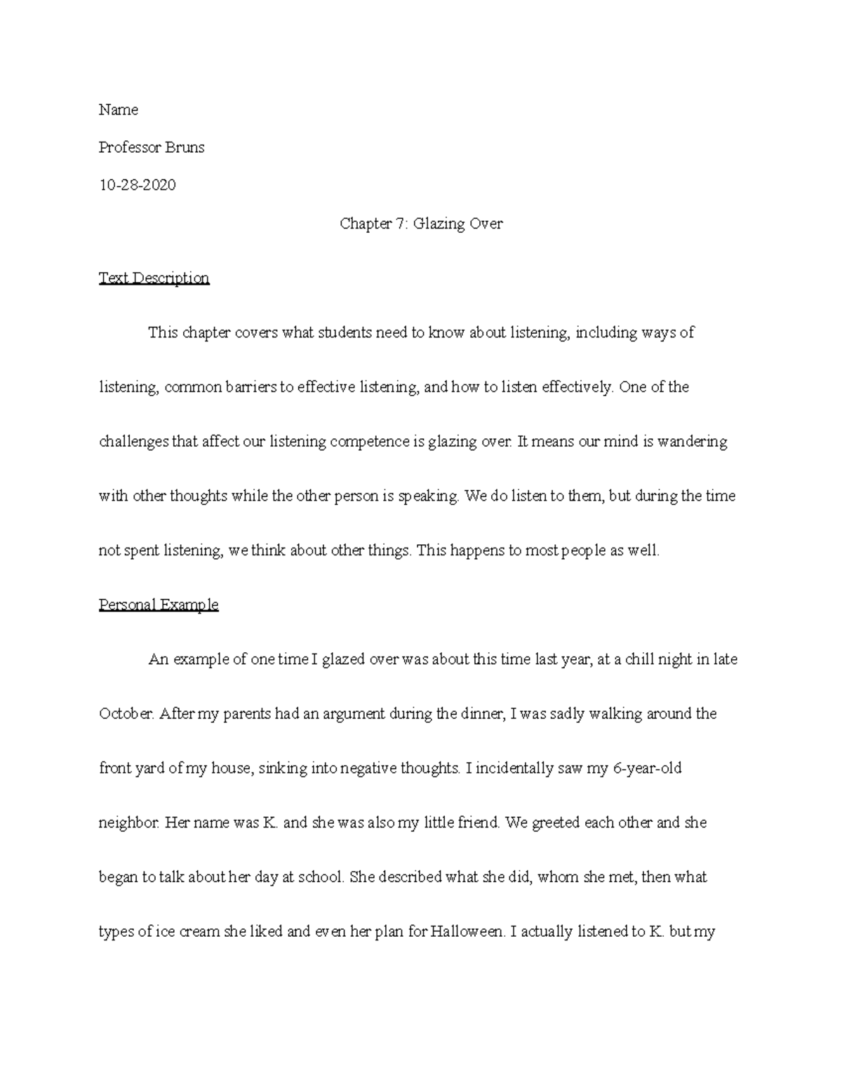 Comm100chapter example 2 Name Professor Bruns 1028 Chapter 7