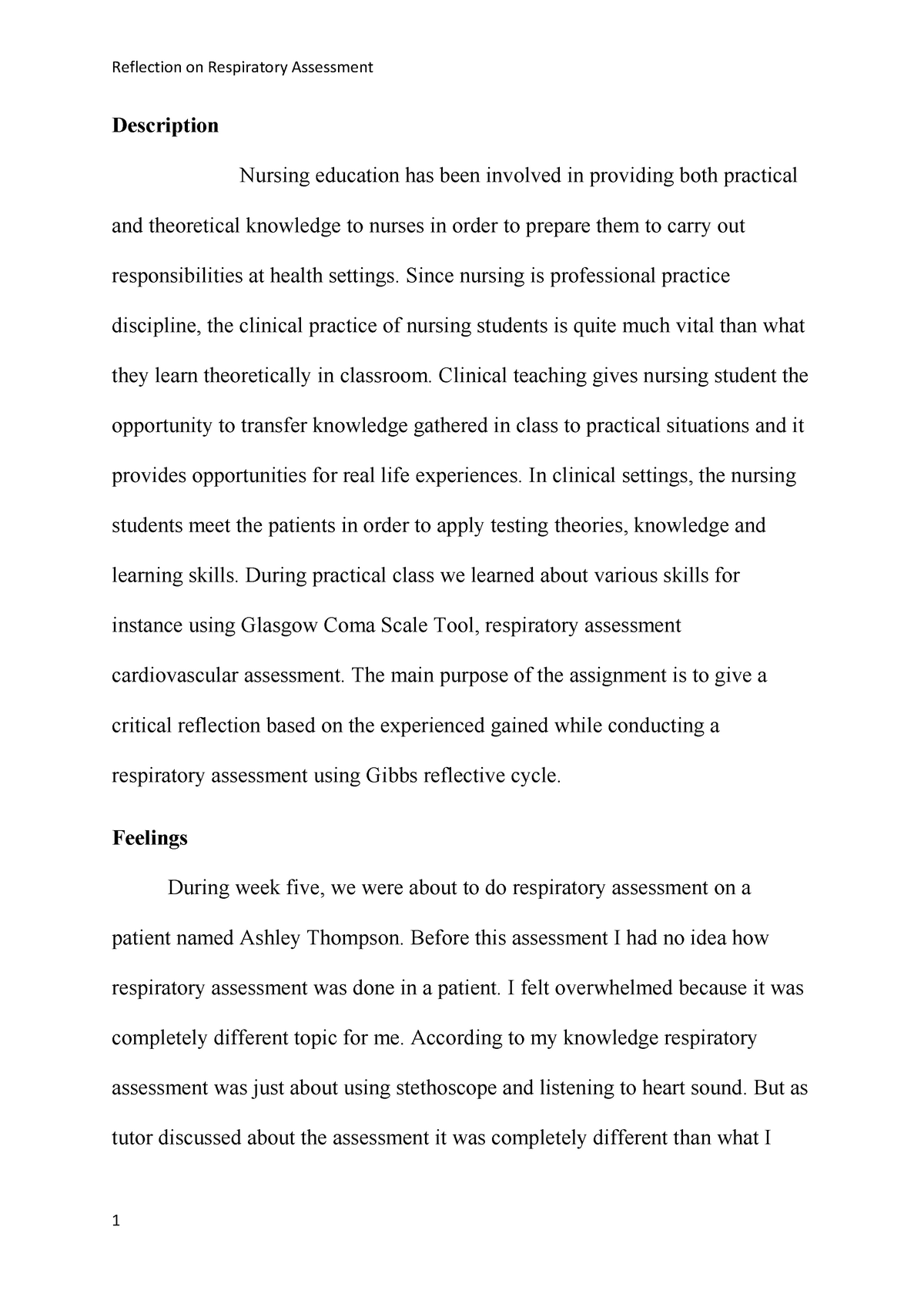 Nrsg140 - reflection on respiratory assessment - Warning: TT: undefined ...