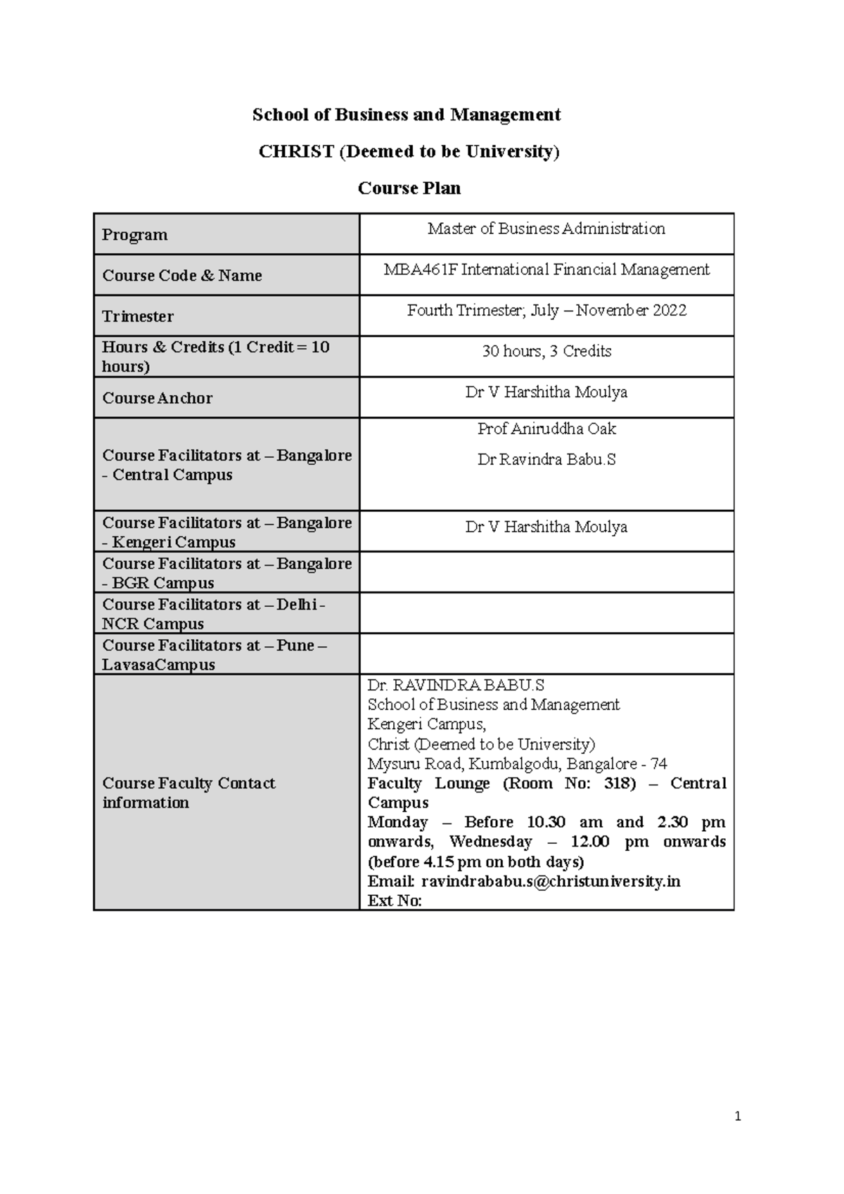 202223 IV MBA461F IFM courseplan School of Business and Management