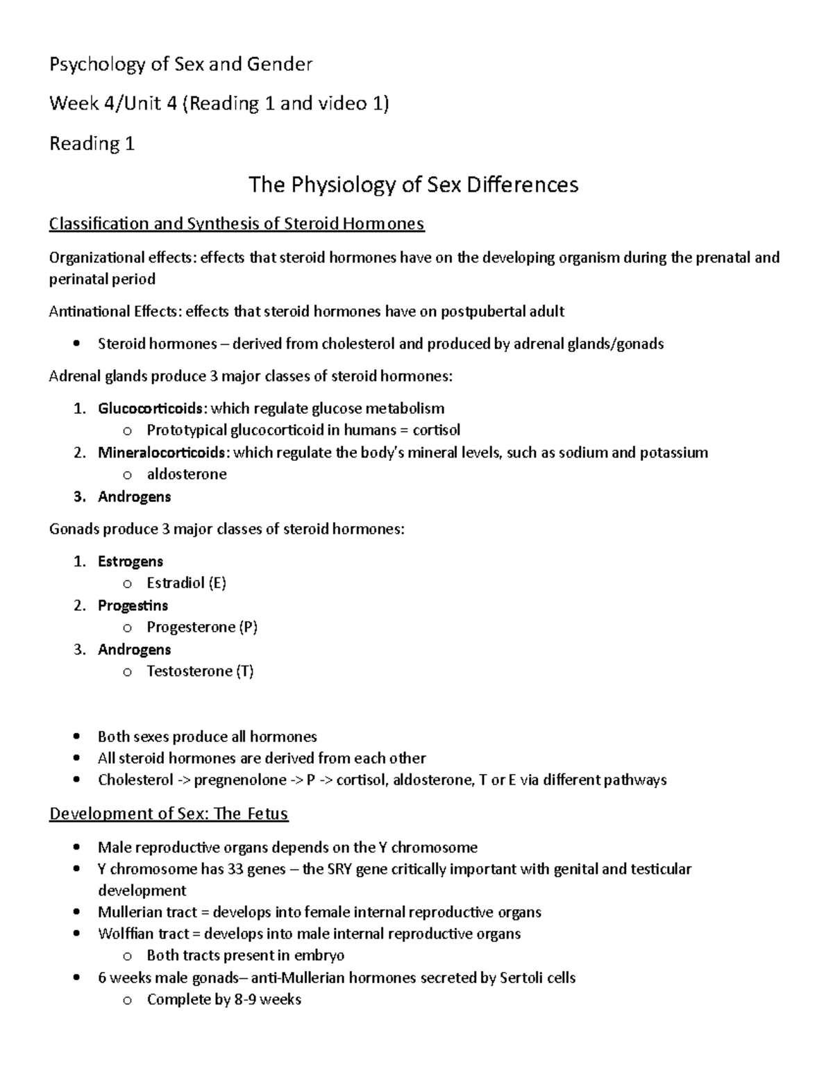 Unit 4 Summary The Psychology Of Sex And Gender Psychology Of Sex And Gender Week 4 Unit 4