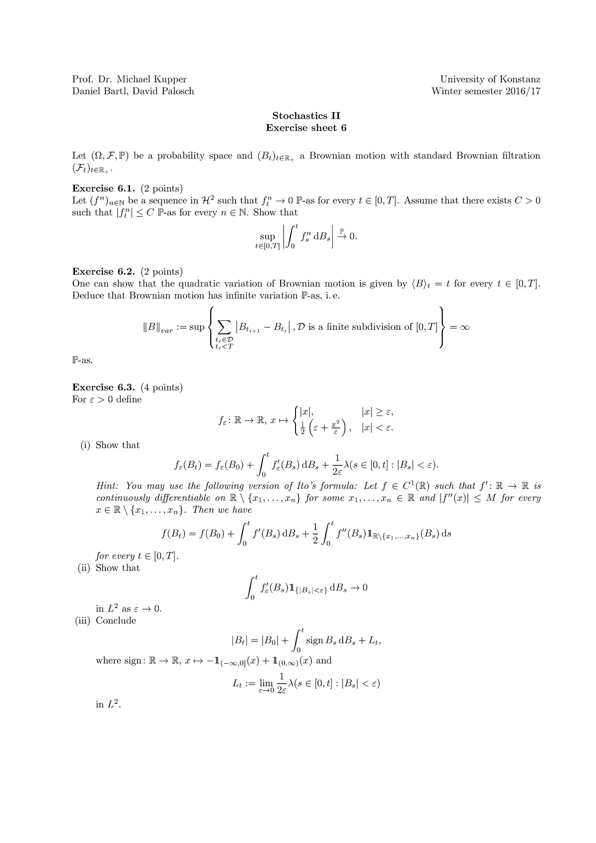 Sto2-blatt 06 (kupper 16) - Prof. Dr. Michael Kupper Daniel Bartl ...