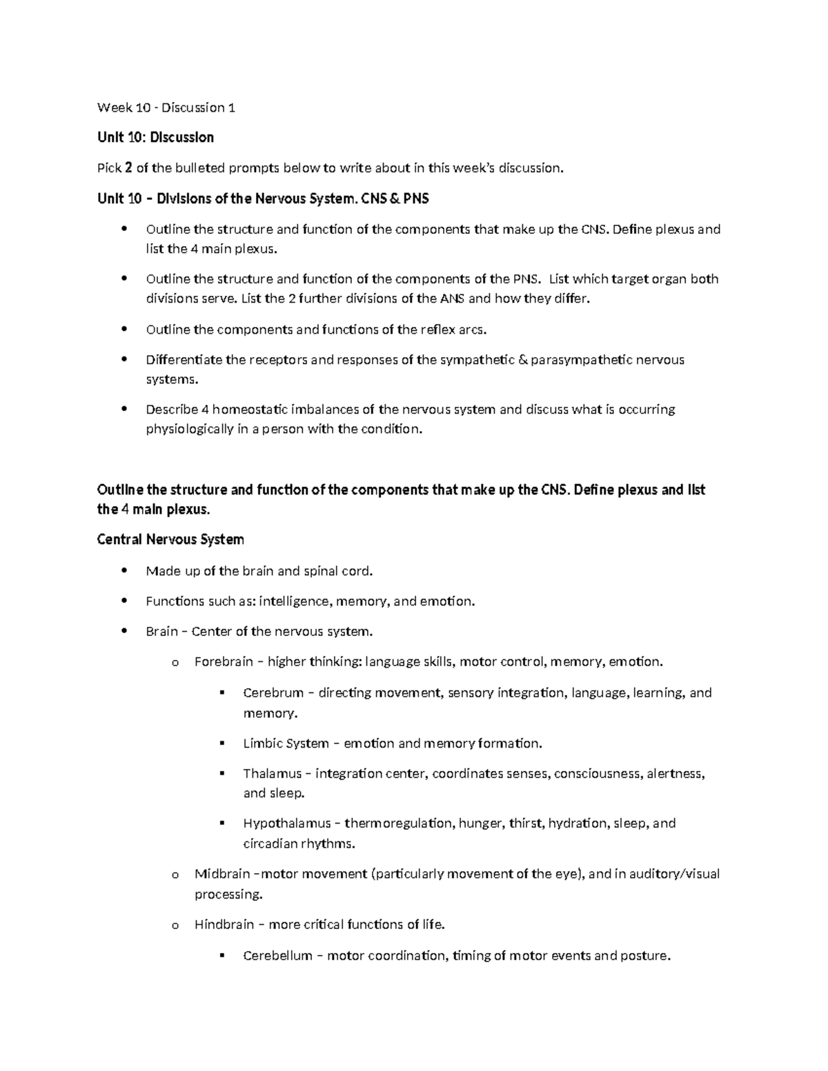 BIO1100 Week 10 Discussion - Week 10 - Discussion 1 Unit 10: Discussion ...