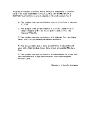 Pliego de Absolución de posiciones - Pliego de posiciones a cuyo tenor  absolver el demandado Sr en - Studocu