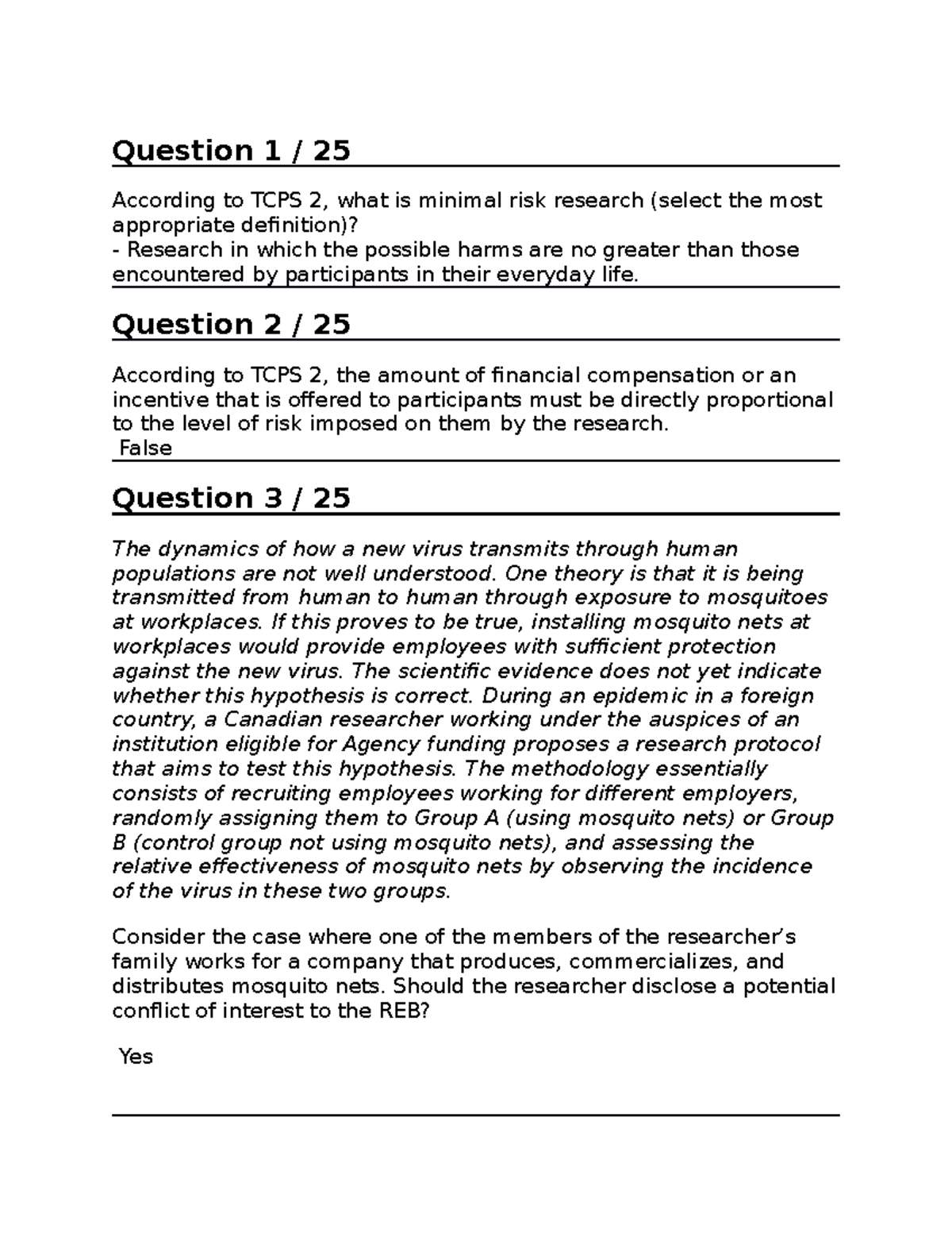 CORE TCPS2 Questions CORE Exam Question 1 25 According To TCPS 2 