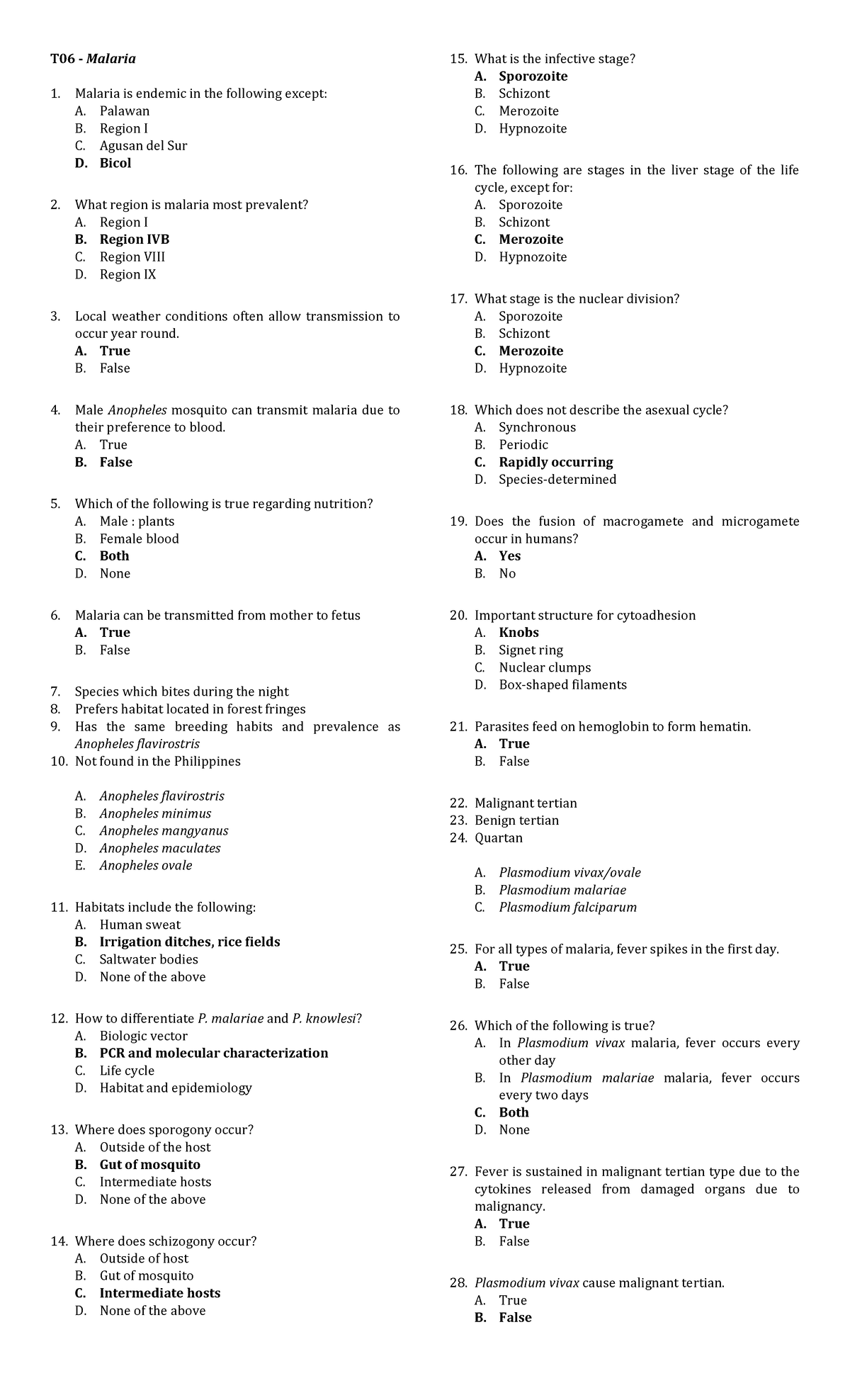 T06 - Malaria - self - T06 - Malaria Malaria is endemic in the ...