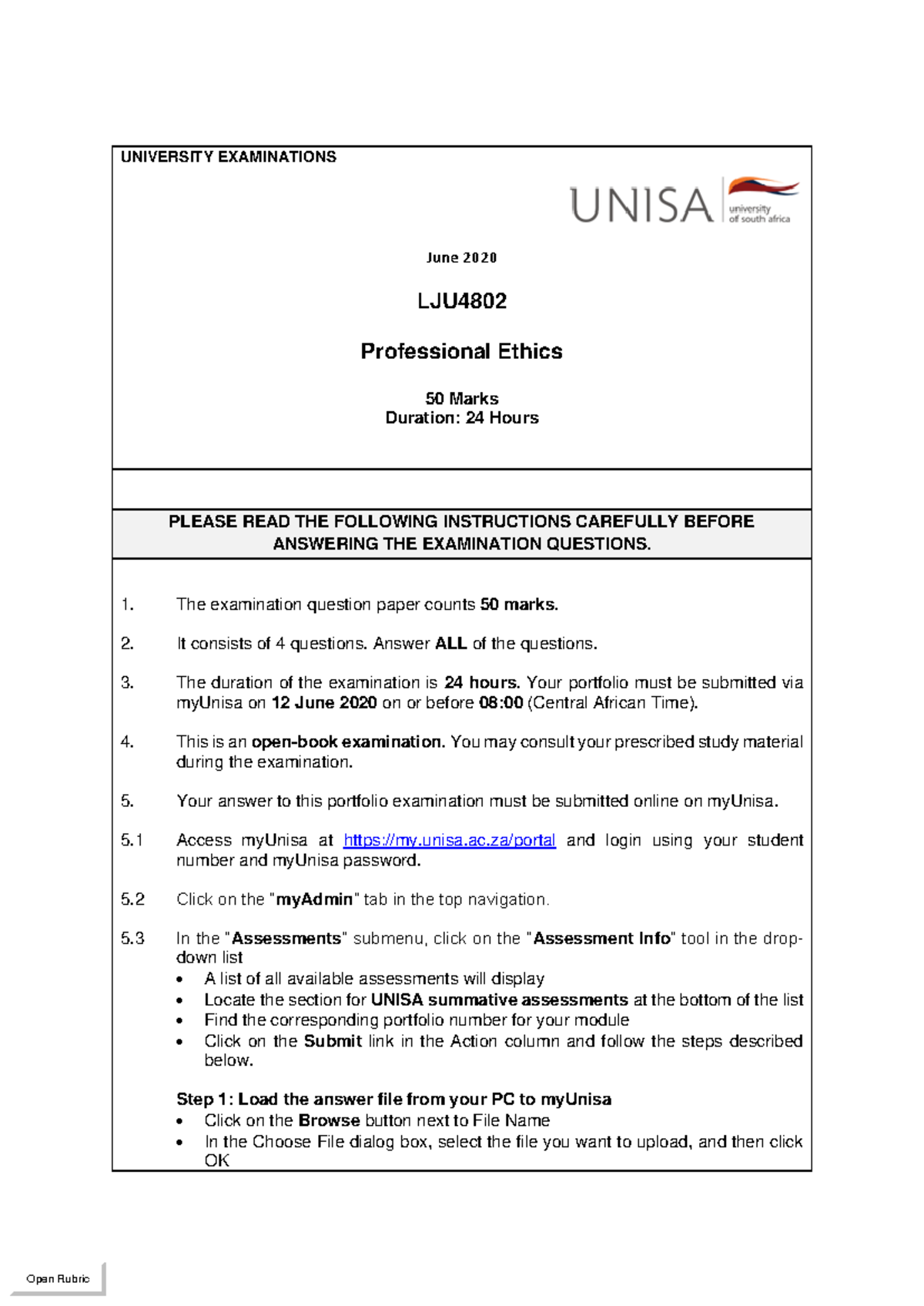 Lju4802 Exam June 2020 Great For Exam Prep University Examinations