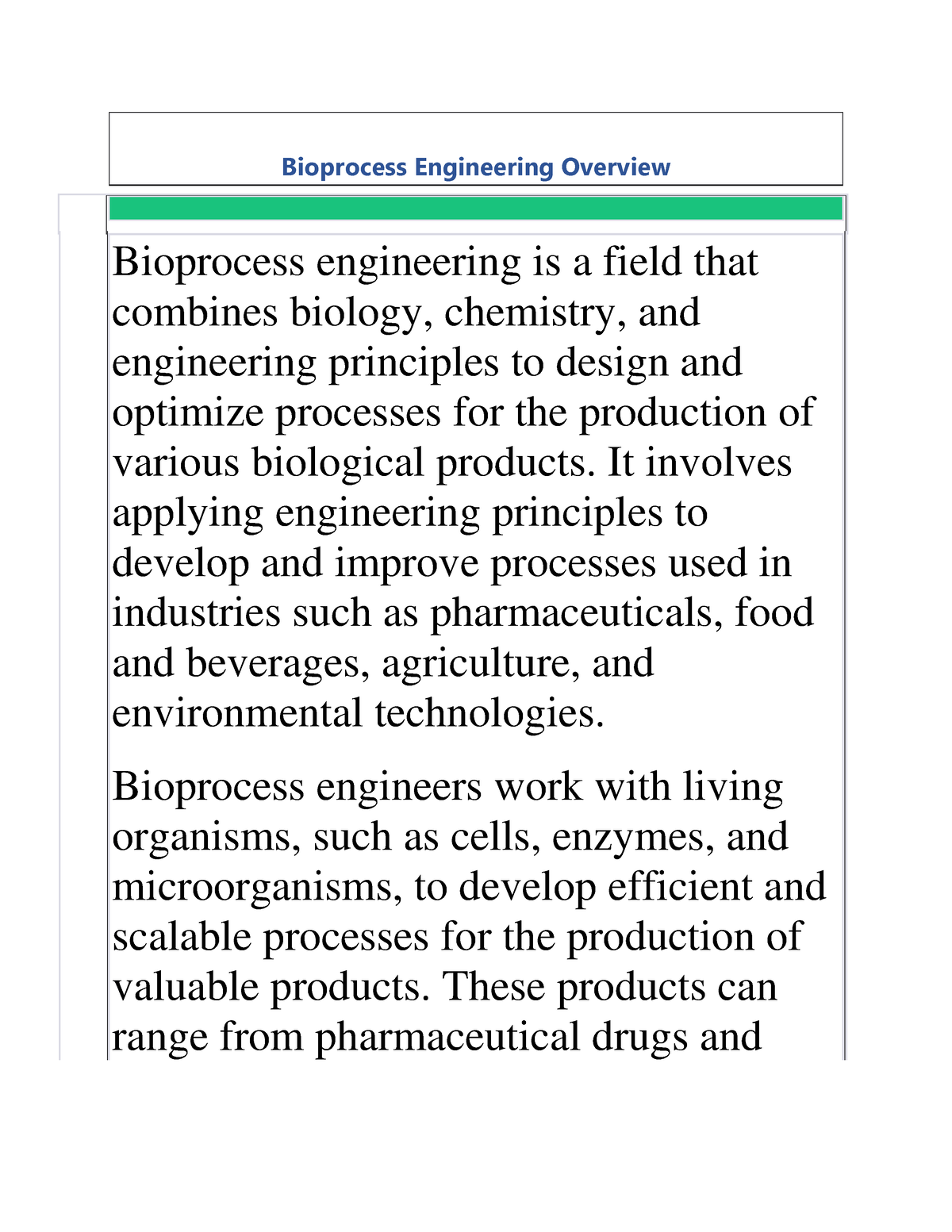 Bioprocess Engineering 1 - It Involves Applying Engineering Principles ...