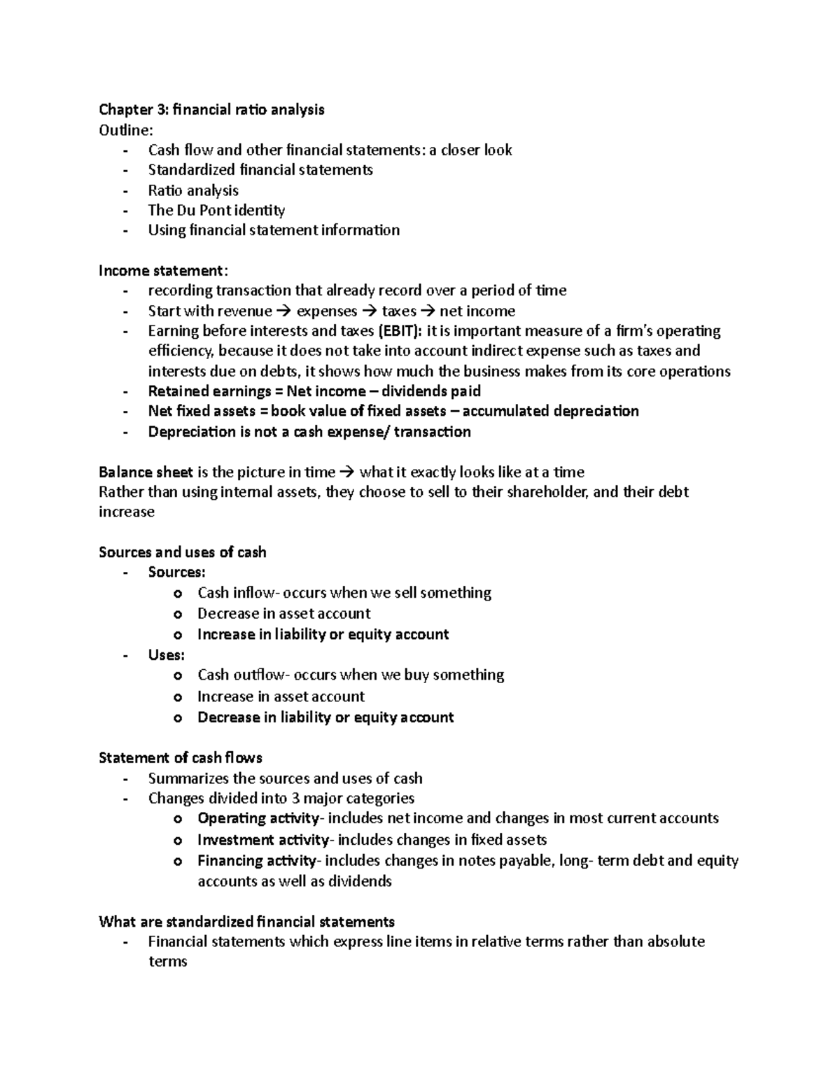 Mos 2310 chap 3 - Lecture notes 3 - Chapter 3: financial ratio analysis ...