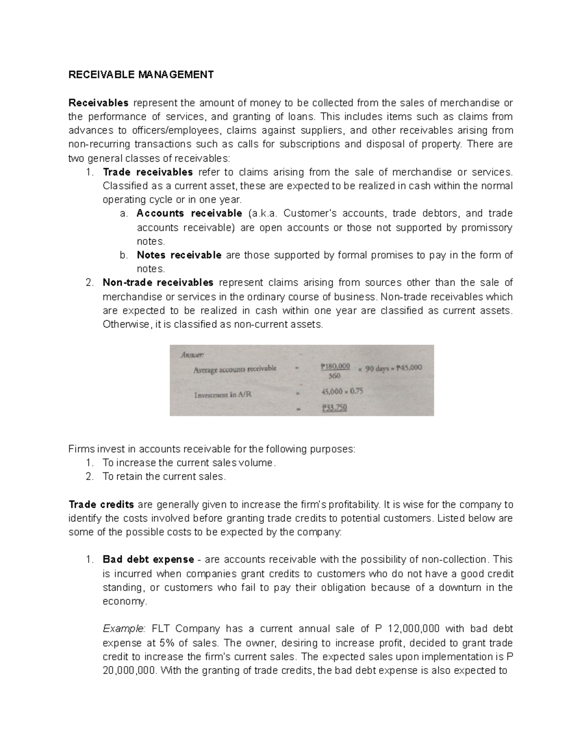 Treas Mngt G4 - Receivable management notes and examples - RECEIVABLE ...